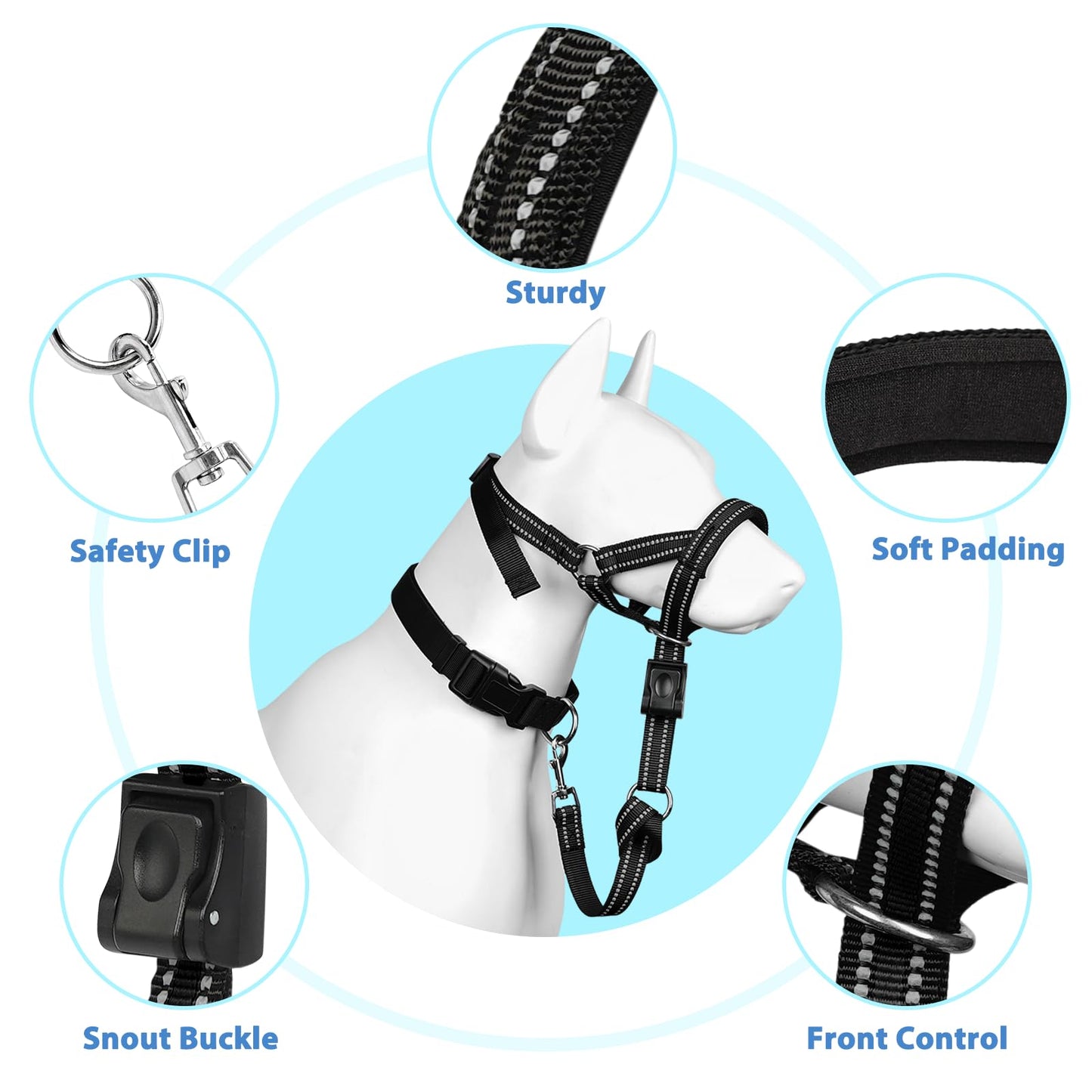 Mayerzon Dog Head Collar with Soft Padded, Gentle Leader for Medium Large Dogs, No Pull Head Harness, Anti Pull Adjustable Reflective Training Head Halter Collar (M)