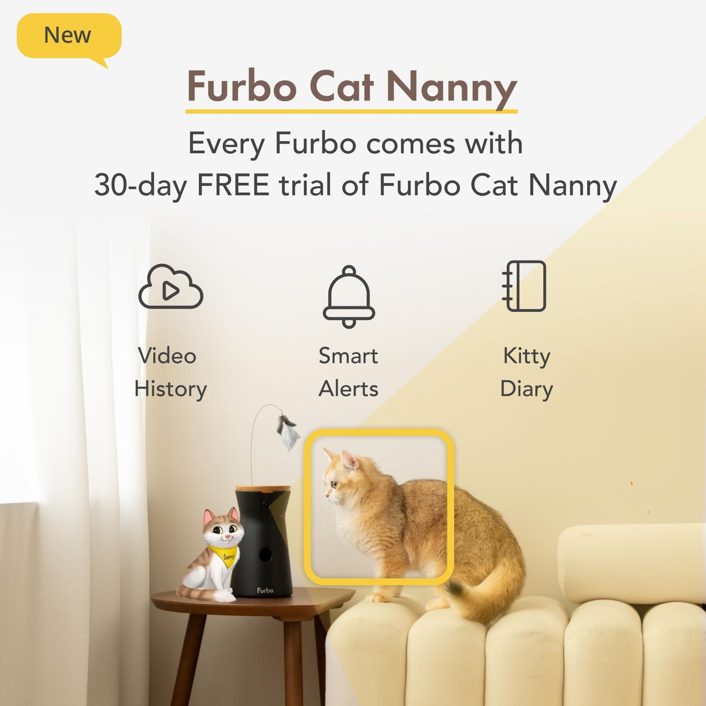Furbo 360° Dog Camera w/Home Safety Package [PREMIUM W/SUBSCRPITION] Smart Pet Monitor w/App for Dog & Home, Rotating 360° View, Colour Night Vision, Auto-Tracking, Treat-toss, Barking, Smart Alert