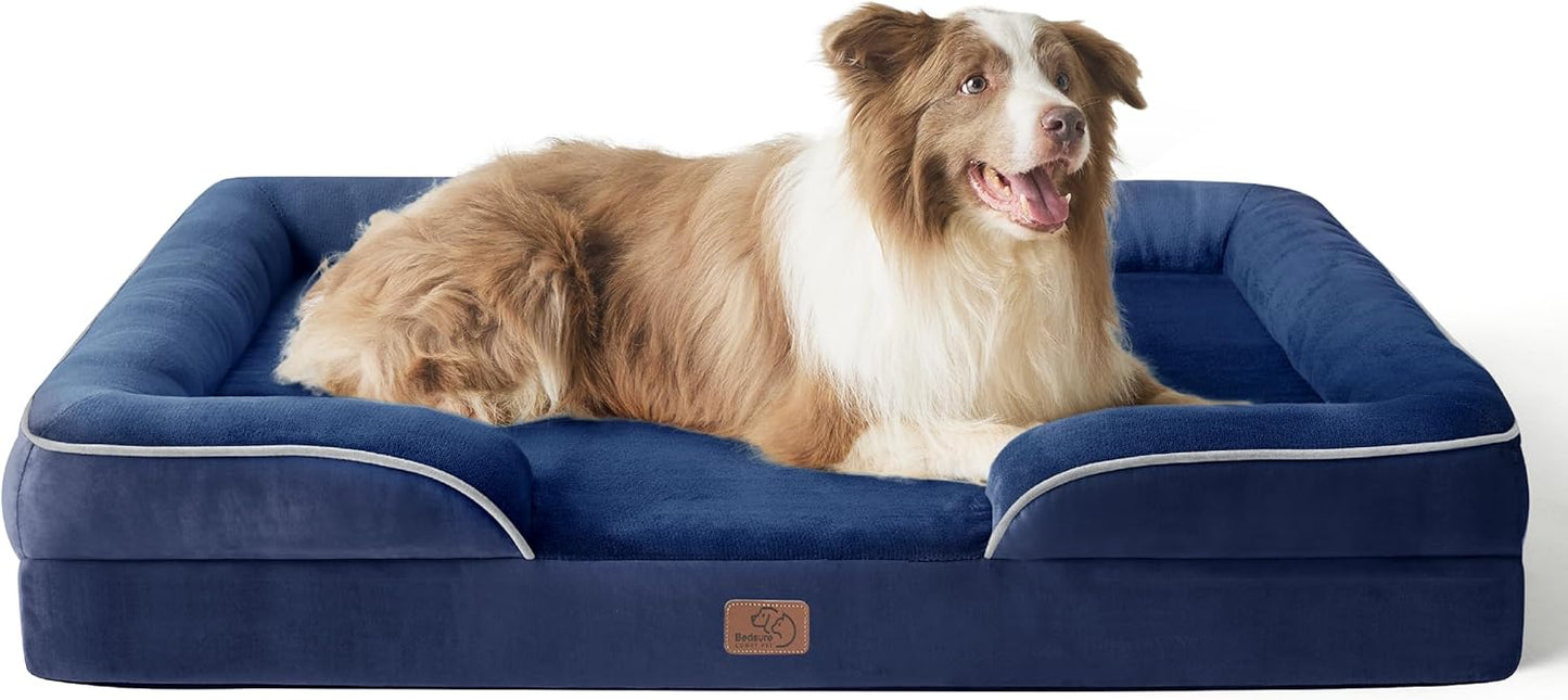 Bedsure Dog Sofa Bed Extra Large - Washable Orthopedic Dog Beds and Couch with Removable Flannel Zipper Cover, XL Plus Waterproof Human Dog Bed for Adults, Squre Pet Bed