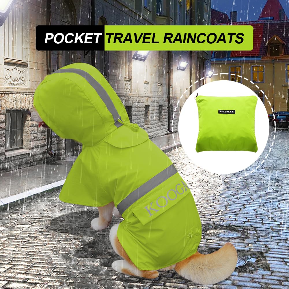 KOOGAL Waterproof Dog Raincoat with Hood Reflective Design with Leash Hole, Adjustable Reflective Jacket,Rain Poncho, Breathable and Lightweight, Suitable for Rainy Day Walking