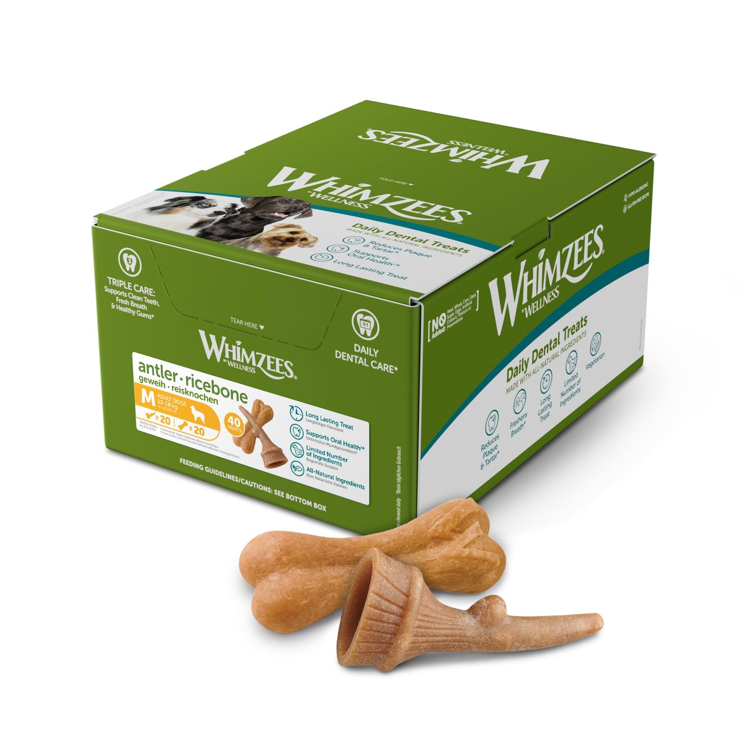 WHIMZEES By Wellness Rice Bone, Dog Dental Sticks, 9 Pieces, Size M/L, Dog Chews for Medium to Large Breeds, Natural, Gluten-Free, Rawhide-Free, Vegetarian