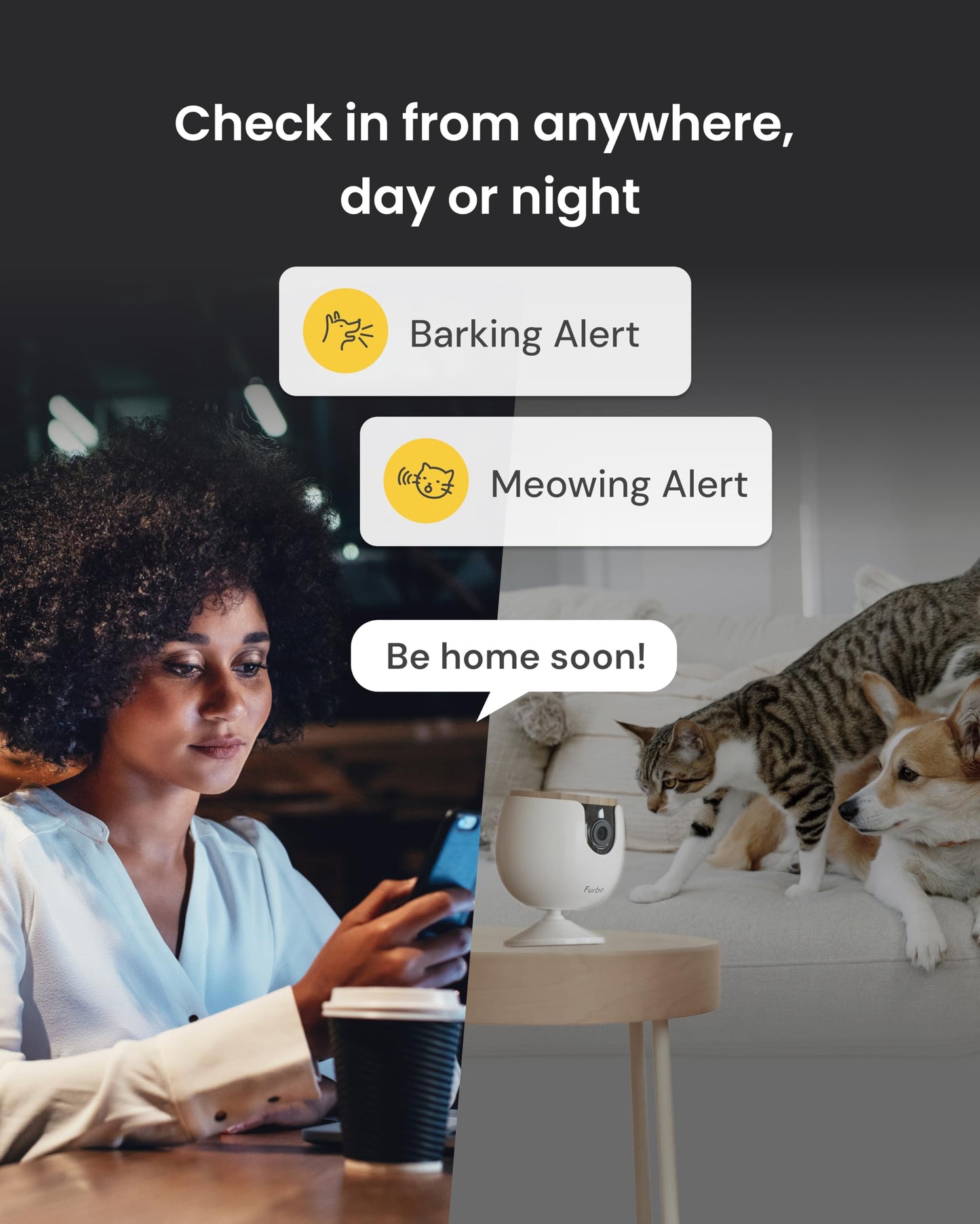 Furbo 360° Pet Camera w/Home Safety Package [PREMIUM W/SUBSCRPITION] Smart Pet Monitor w/App for Pet & Home, Rotating 360° View, Colour Night Vision, Auto-Tracking, Treat-toss, Barking, Smart Alert
