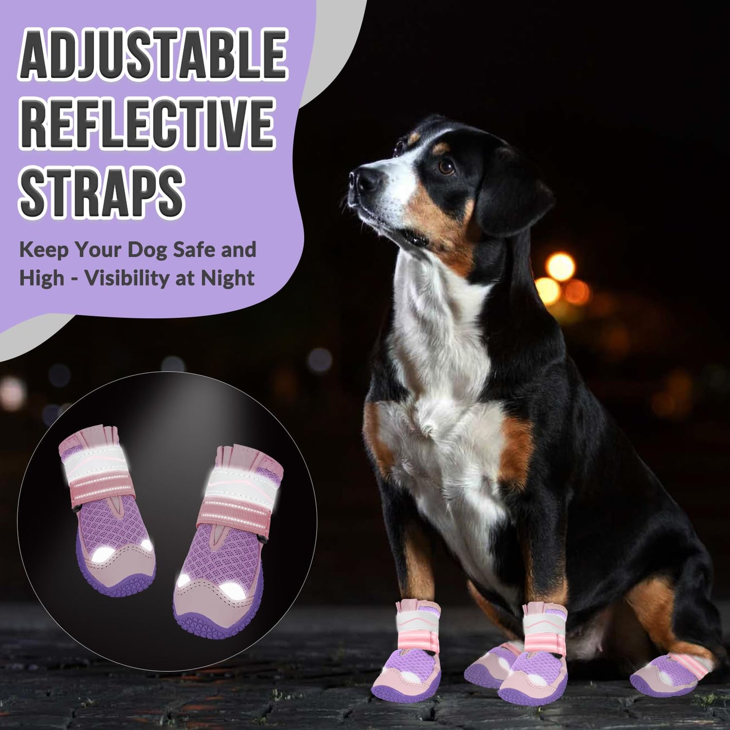 Eyein Dog Boots Paw Protector, Breathable Dog Boots for Injured Paws Waterproof, Dual Adjustable Washable Non-Slip Dog Shoes for Walking, Reflective Dog Shoes for Small Medium Large Dogs(2pcs)
