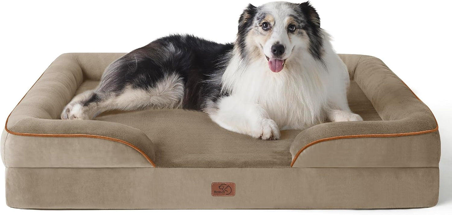 Bedsure Dog Sofa Bed Extra Large - Washable Orthopedic Dog Beds and Couch with Removable Flannel Zipper Cover, XL Plus Waterproof Human Dog Bed for Adults, Squre Pet Bed