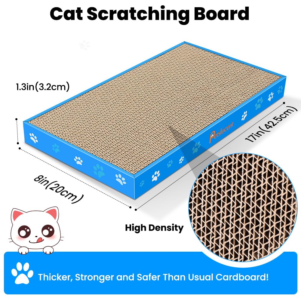Petslucent Cat Scratching Board, Corrugate Cat Scratcher for Indoor Cats with Box, Cat Scratch Pad with Catnip, Cardboard Cat Scratcher Double-Sided Usability (1PCS)