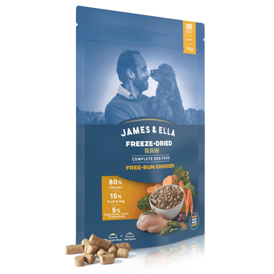 James & Ella Complete Freeze-Dried Raw Dog Food ❘ Free Run Chicken ❘ Freeze-Dried Dog Food, Packed with Protein, Essential Oils & Minerals for Happy, Healthy Dogs, Lightweight & Gluten Free (500g)