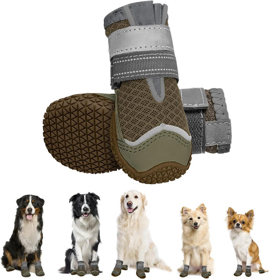 Eyein Dog Boots Paw Protector, Breathable Dog Boots for Injured Paws Waterproof, Dual Adjustable Washable Non-Slip Dog Shoes for Walking, Reflective Dog Shoes for Small Medium Large Dogs(2pcs)