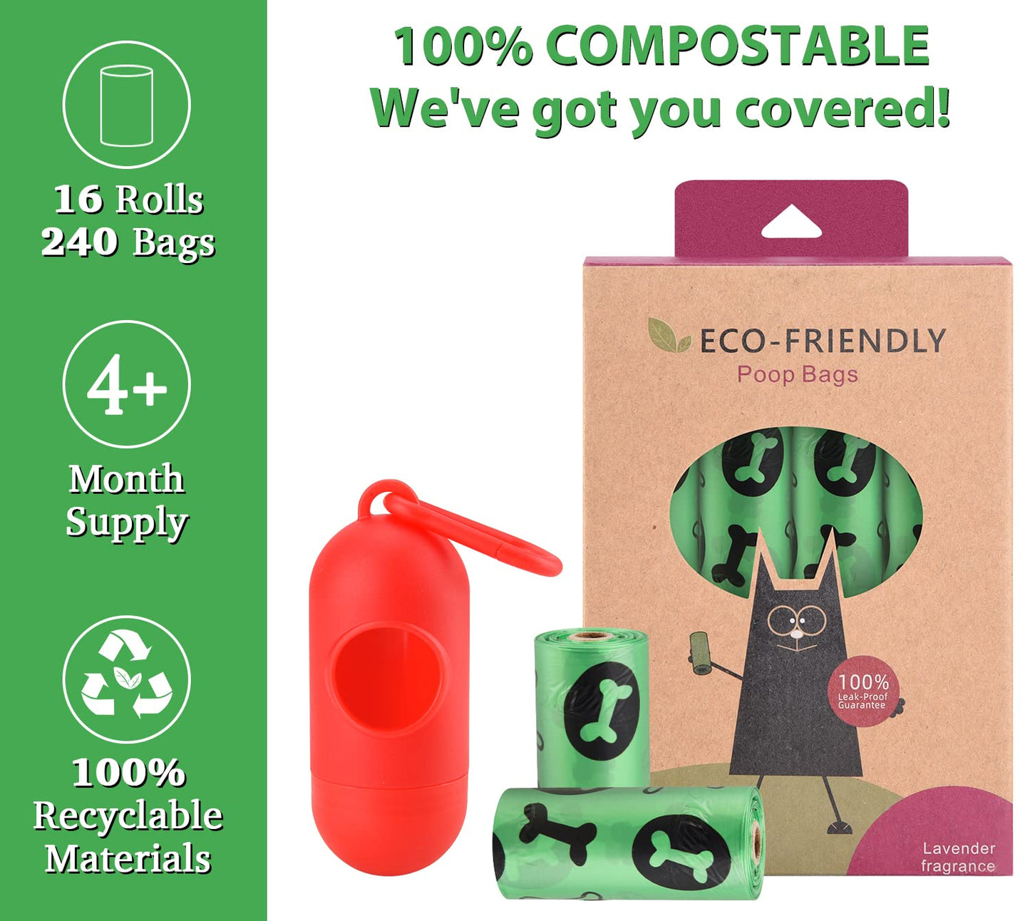 Nineaccy Biodegradable Dog Poo Bags with Holder-240 Large Poop Bags, Corn Starch Blended Compostable Poo Bag, Extra Thick Strong Leak Proof Poop Waste Bag for Dogs