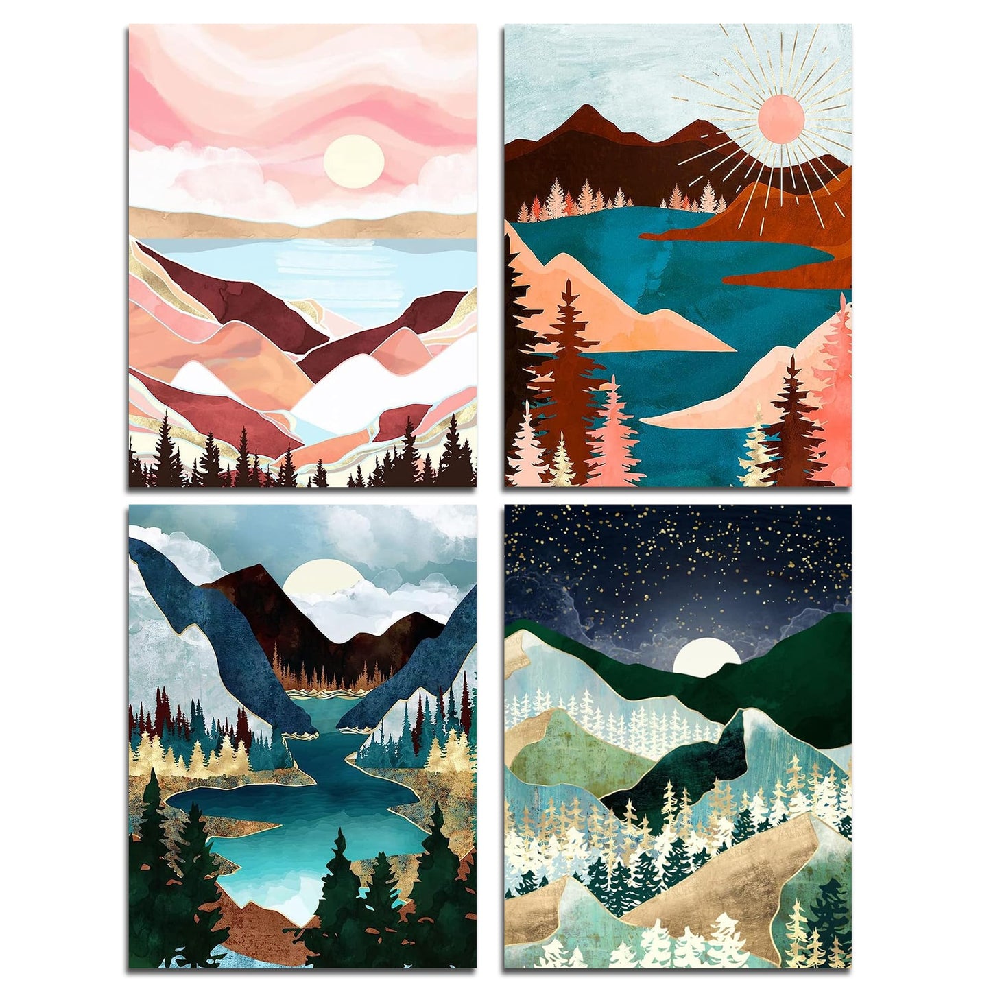 Muzagroo Art 5D Diamond Painting Kits for Adults, DIY Diamond Art Kits for Beginners, Turtle Diamond Dot Kits Gem Arts and Crafts for Living Room, Gem Painting Bedroom 4 PCS Wall Art
