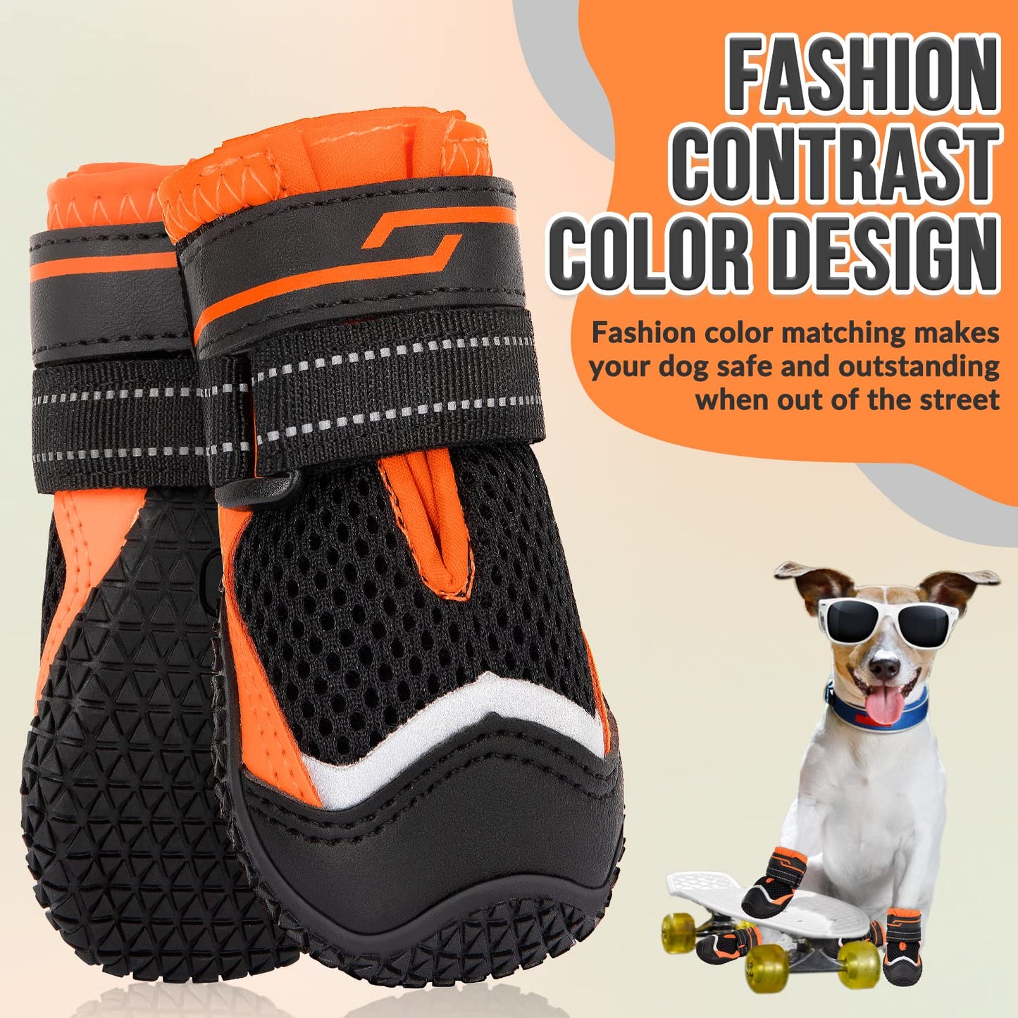 Eyein Dog Boots Paw Protector, Breathable Dog Boots for Injured Paws Waterproof, Dual Adjustable Washable Non-Slip Dog Shoes for Walking, Reflective Dog Shoes for Small Medium Large Dogs(2pcs)