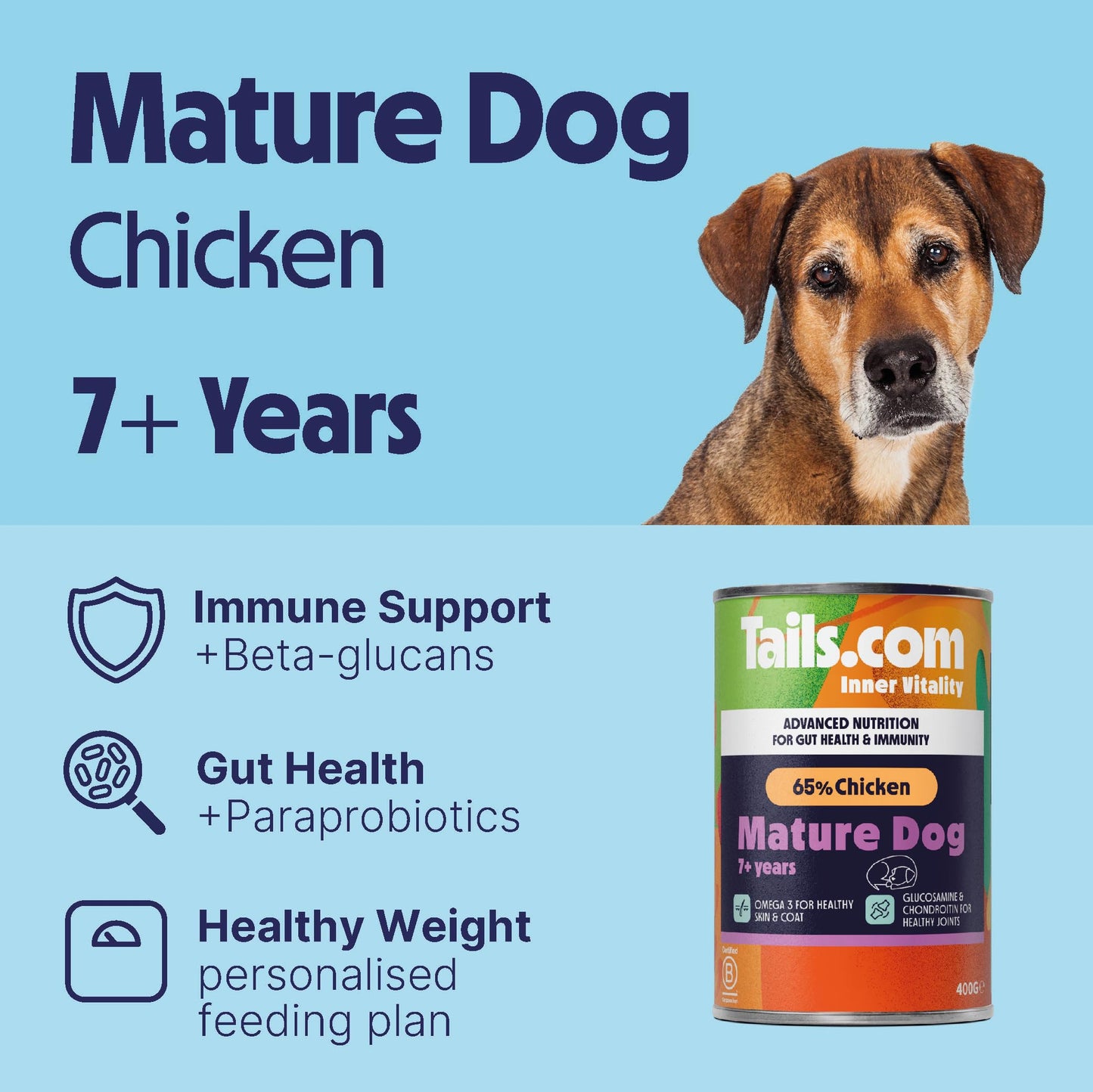 Tails.com Inner Vitality - Wet Dog Food Tin Adult Chicken 6 x 400g - 1-7 yrs - Source of antioxidants from parsley & blueberry extract