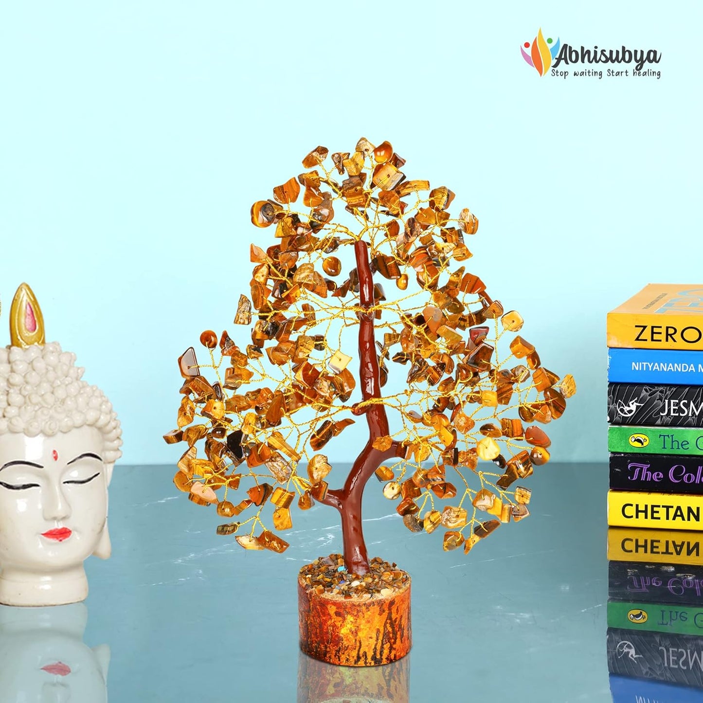 ABHISUBYA Tiger Eye Crystal Tree - Crystal Room Decor - Home Office Accessories - Spiritual Gifts for Women - Meditation Gifts