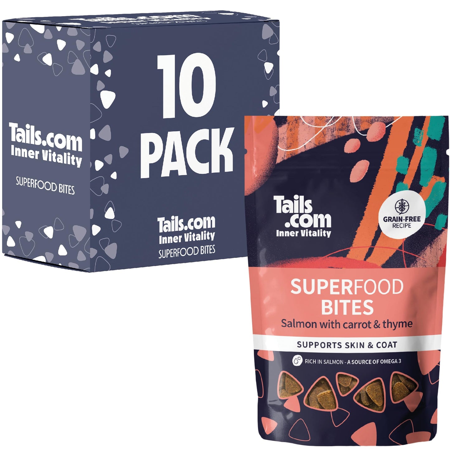 Tails.com Inner Vitality - Dog Treats Superfood Bites Salmon 10 x 80g - Grain free recipe - Rich in salmon, a source of Omega 3