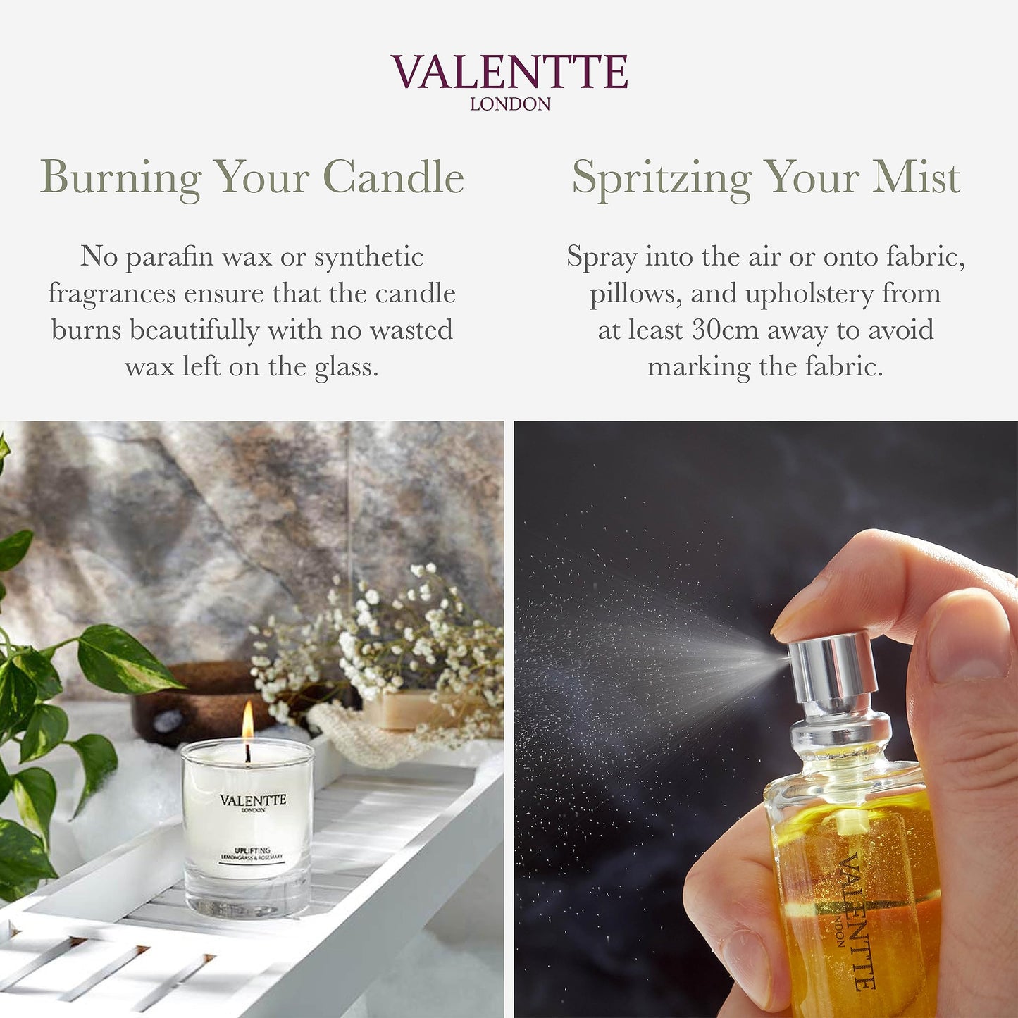 Scented Gift Box with Candle, Reed Diffuser, and Room Mist, Aromatherapy Essential Oils, Long Lasting Fragrance, Made in the UK (Lemongrass and Rosemary) (150g, 100ml, 30ml) - Valentte