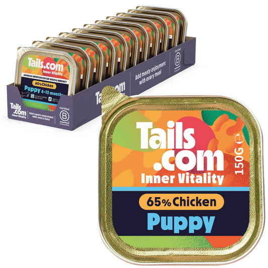 Tails.com Inner Vitality - Wet Dog Food Tray Sensitive Adult Chicken & Cod 11 x 150g - 1-7 yrs - Grain free recipe - Source of Omega 3 to support healthy skin & coat