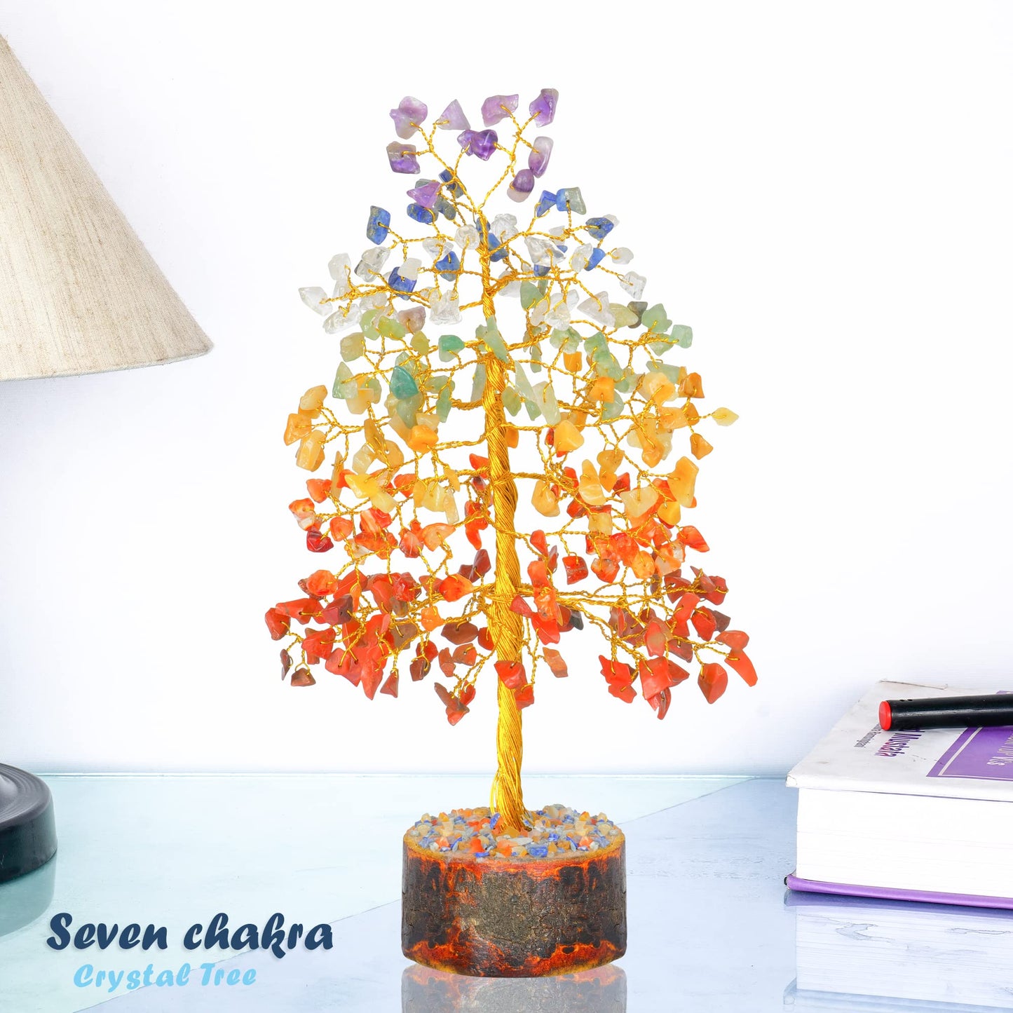 Tree of Life Gemstone Bonsai - Artificial Home and Office Decor, Spiritual Gift With Chakra Stones, Love Stone, Positive Energy - Crystal Rose Quartz