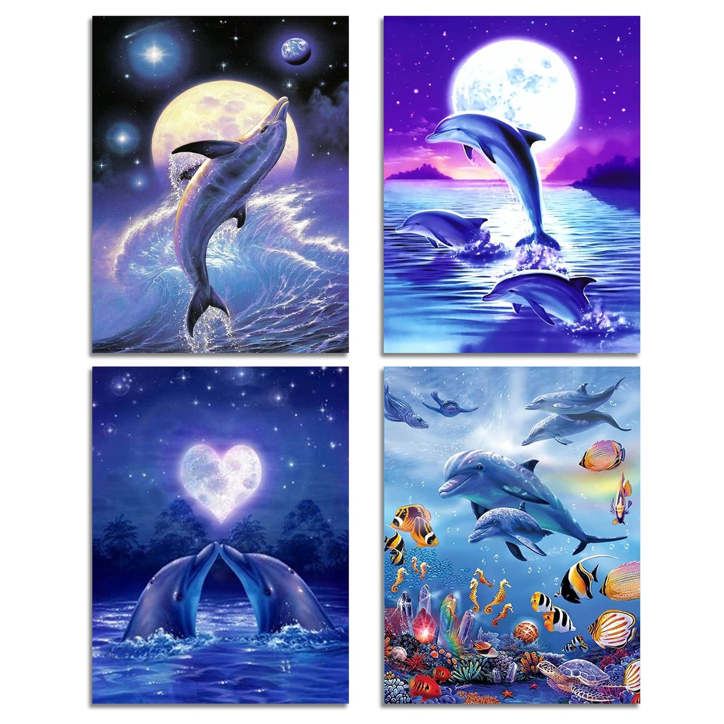 Muzagroo Art 5D Diamond Painting Kits for Adults, DIY Diamond Art Kits for Beginners, Turtle Diamond Dot Kits Gem Arts and Crafts for Living Room, Gem Painting Bedroom 4 PCS Wall Art