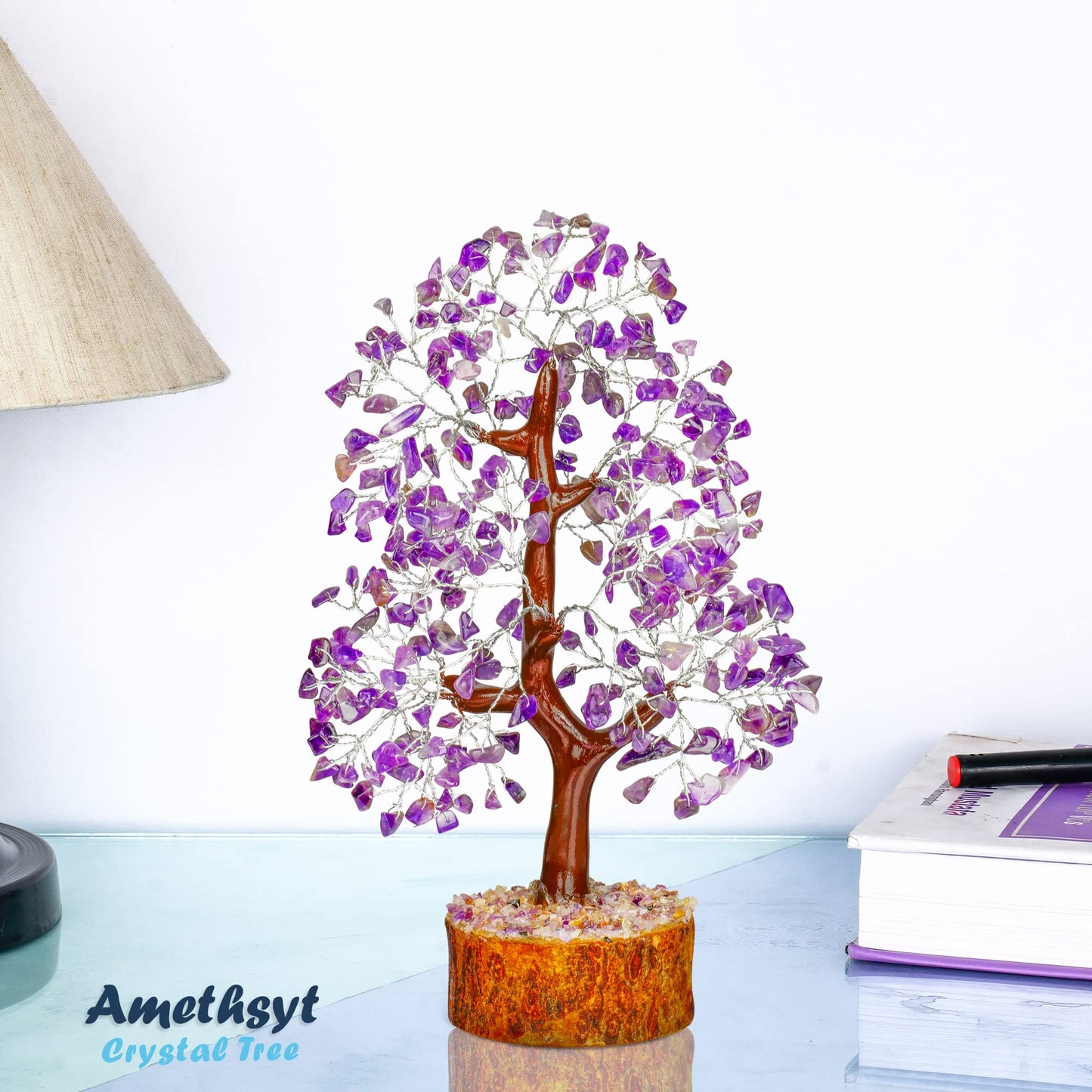 Tree of Life Gemstone Bonsai - Artificial Home and Office Decor, Spiritual Gift With Chakra Stones, Love Stone, Positive Energy - Crystal Rose Quartz