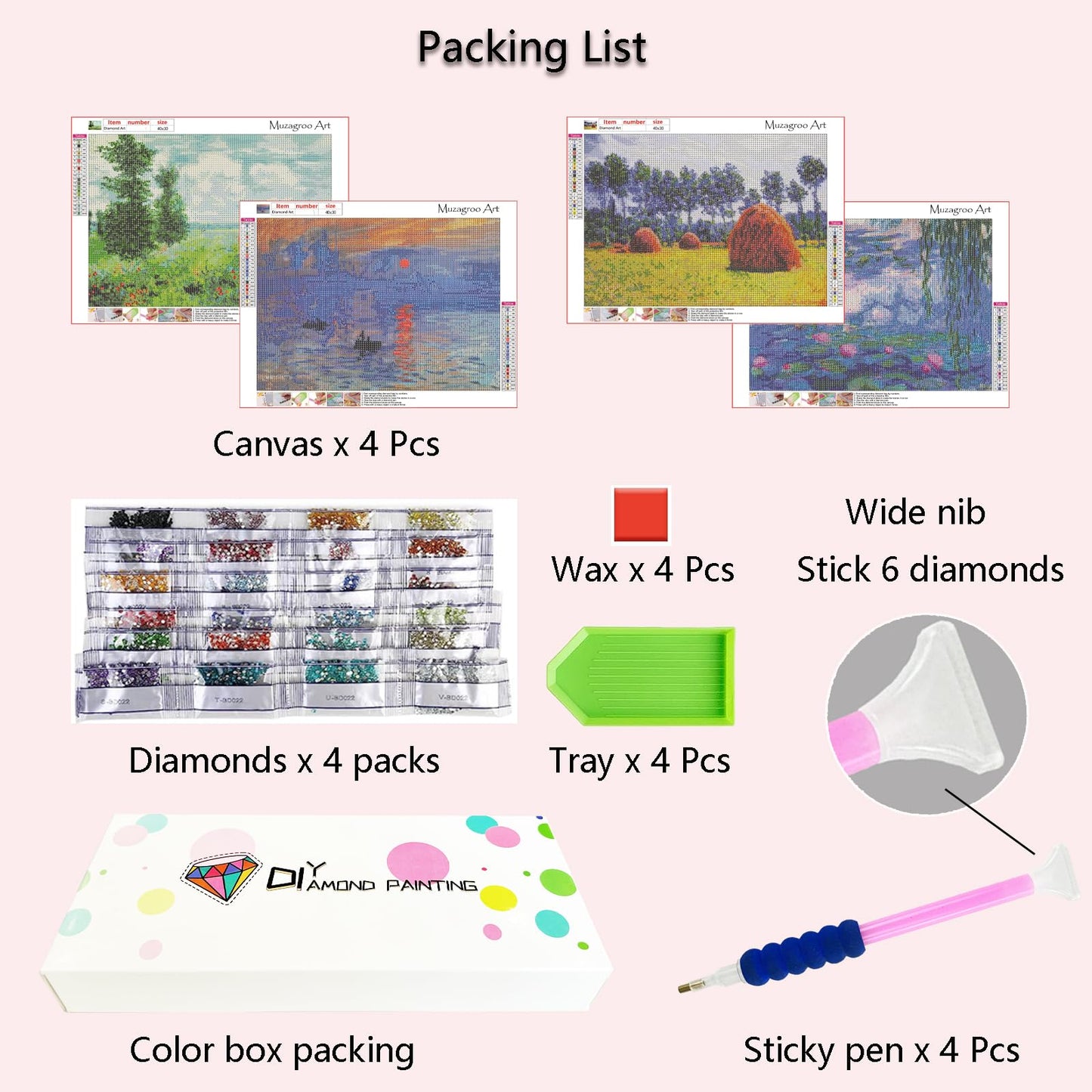 Muzagroo Art 5D Diamond Painting Kits for Adults, DIY Diamond Art Kits for Beginners, Turtle Diamond Dot Kits Gem Arts and Crafts for Living Room, Gem Painting Bedroom 4 PCS Wall Art