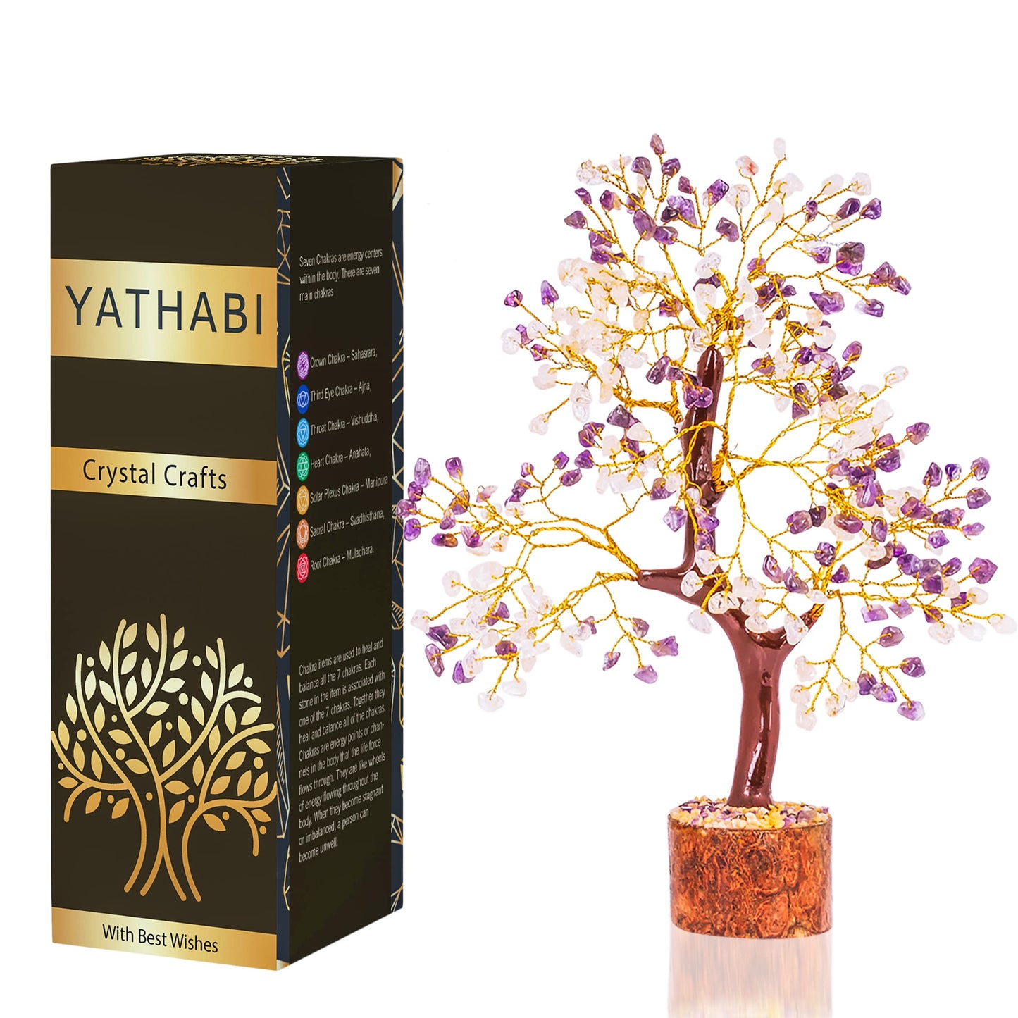 Tree of Life Gemstone Bonsai - Artificial Home and Office Decor, Spiritual Gift With Chakra Stones, Love Stone, Positive Energy - Crystal Rose Quartz