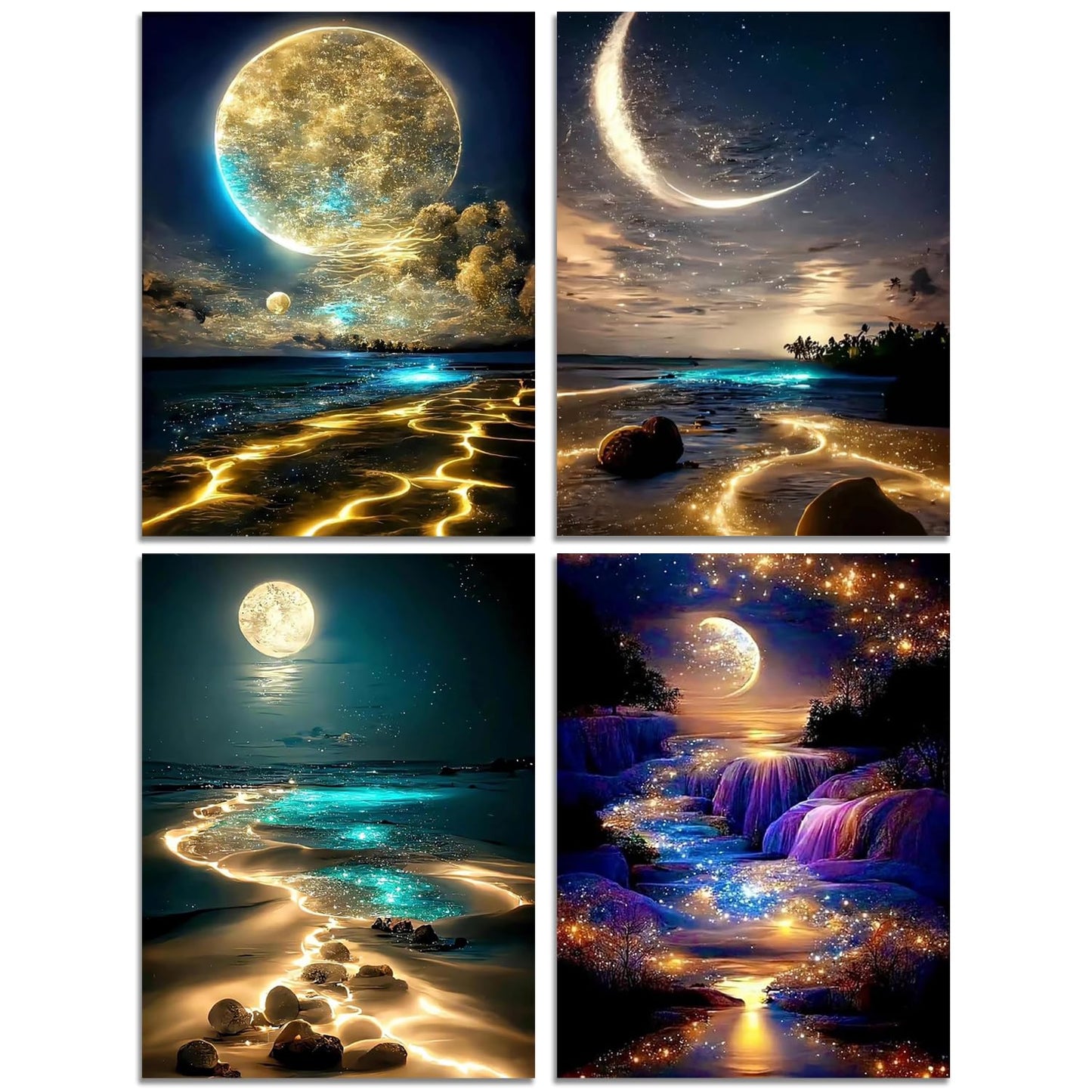 Muzagroo Art 5D Diamond Painting Kits for Adults, DIY Diamond Art Kits for Beginners, Turtle Diamond Dot Kits Gem Arts and Crafts for Living Room, Gem Painting Bedroom 4 PCS Wall Art