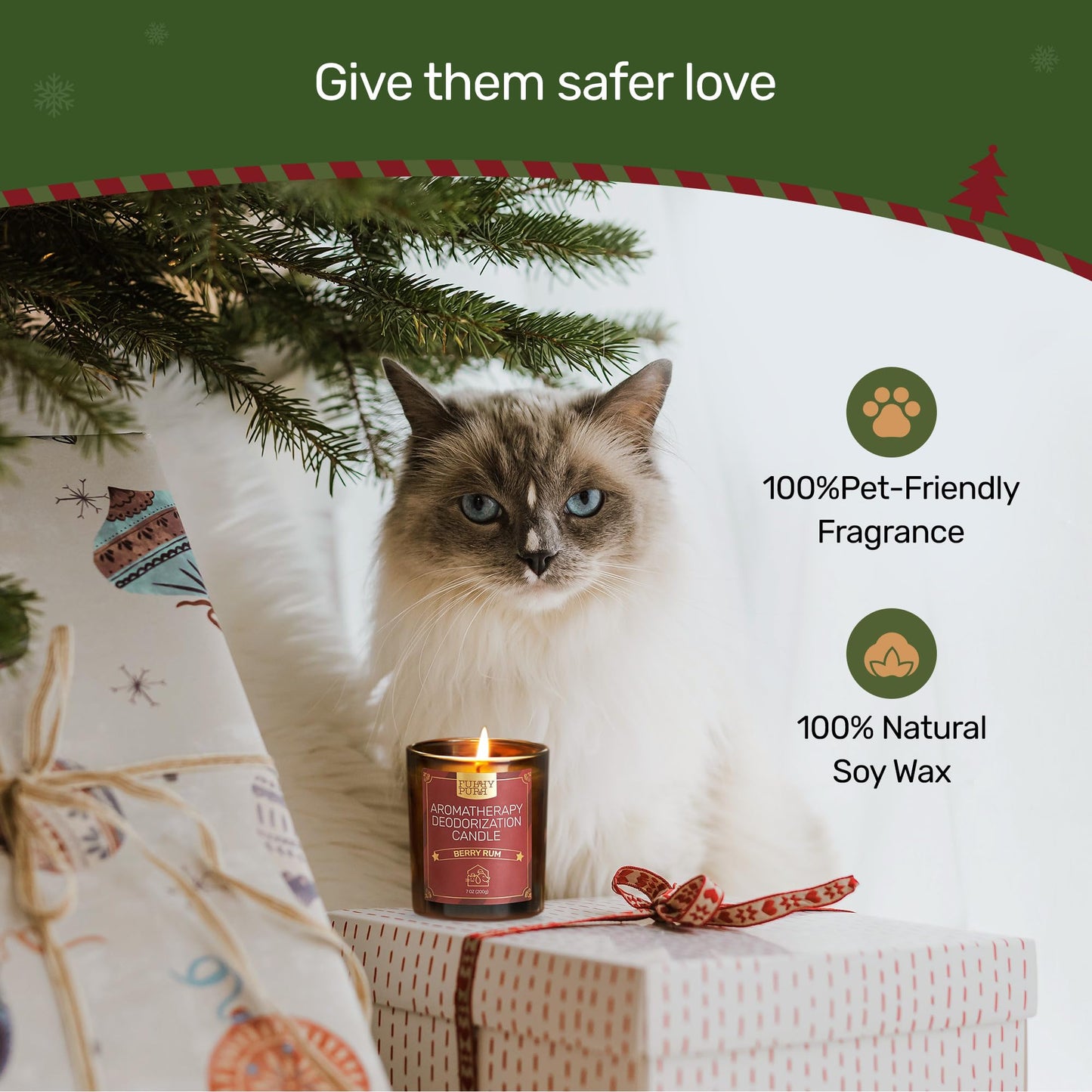 Furry Purr Pet Odor Eliminator Candle, Natural Soy Wax Candles with Catnip Essential Oil, Pet-Friendly Candles for Home Scented, Pet Lover Gifts, 60-Hour Burn Time, Lily of The Valley Fragrance, 7 oz