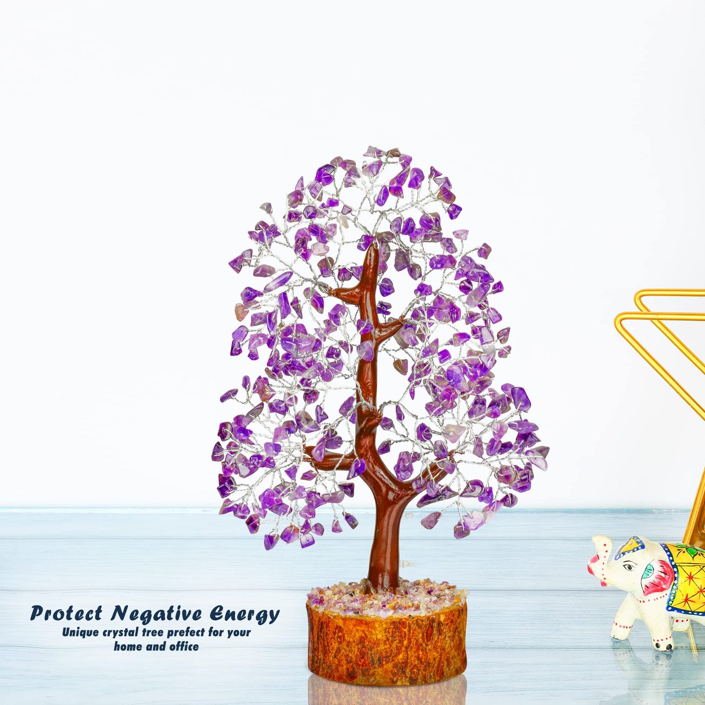 Tree of Life Gemstone Bonsai - Artificial Home and Office Decor, Spiritual Gift With Chakra Stones, Love Stone, Positive Energy - Crystal Rose Quartz