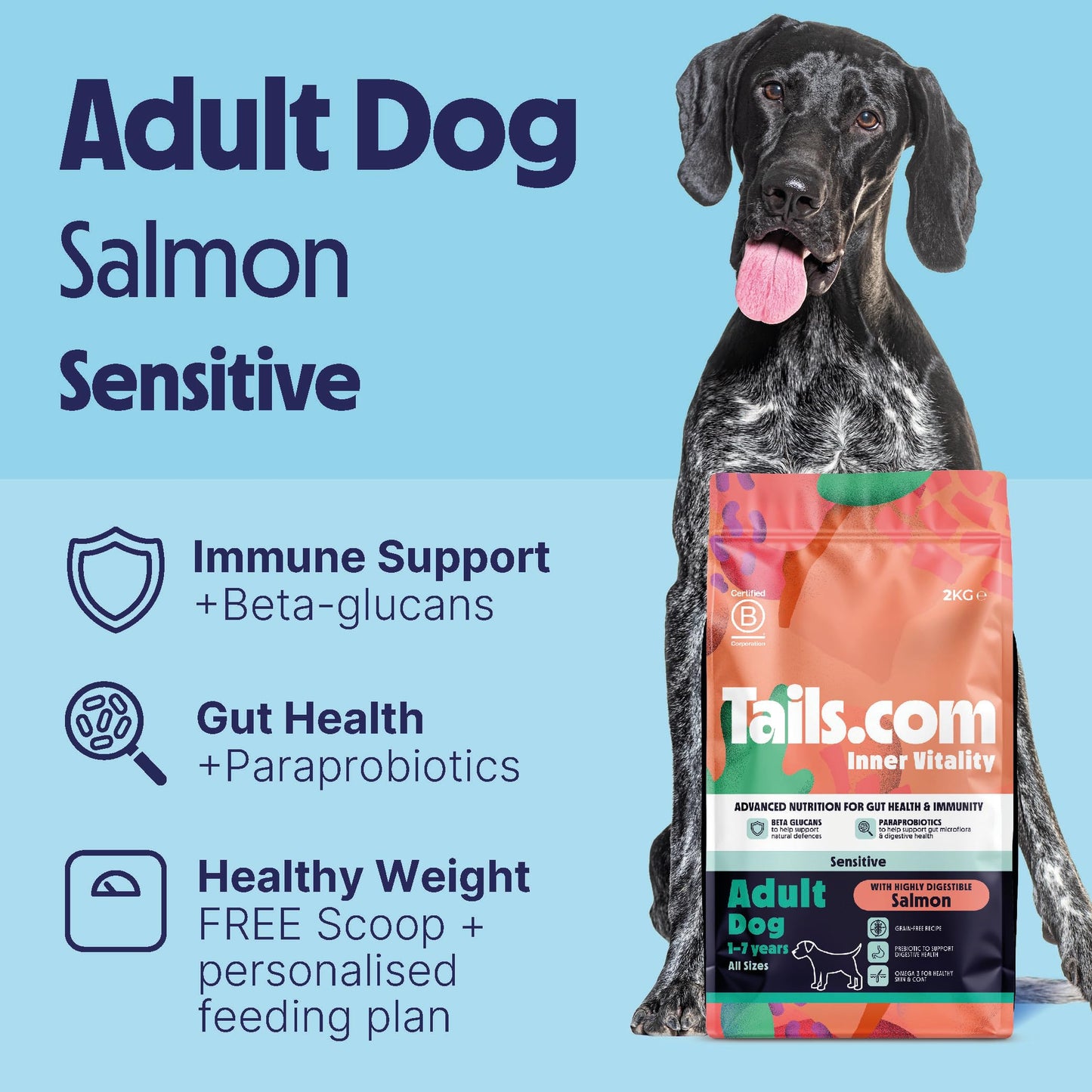Tails.com Inner Vitality - Dry Dog Food Medium & Large Adult Chicken 2kg - 1-7 yrs - Source of glucosamine & chondroitin to support healthy joints