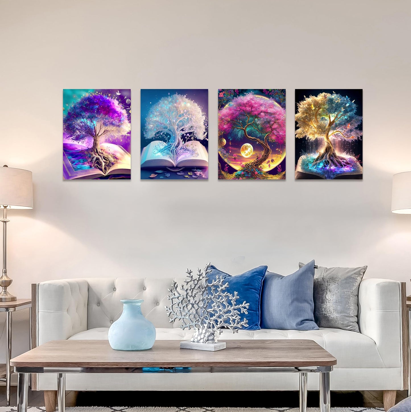 Muzagroo Art 5D Diamond Painting Kits for Adults, DIY Diamond Art Kits for Beginners, Turtle Diamond Dot Kits Gem Arts and Crafts for Living Room, Gem Painting Bedroom 4 PCS Wall Art