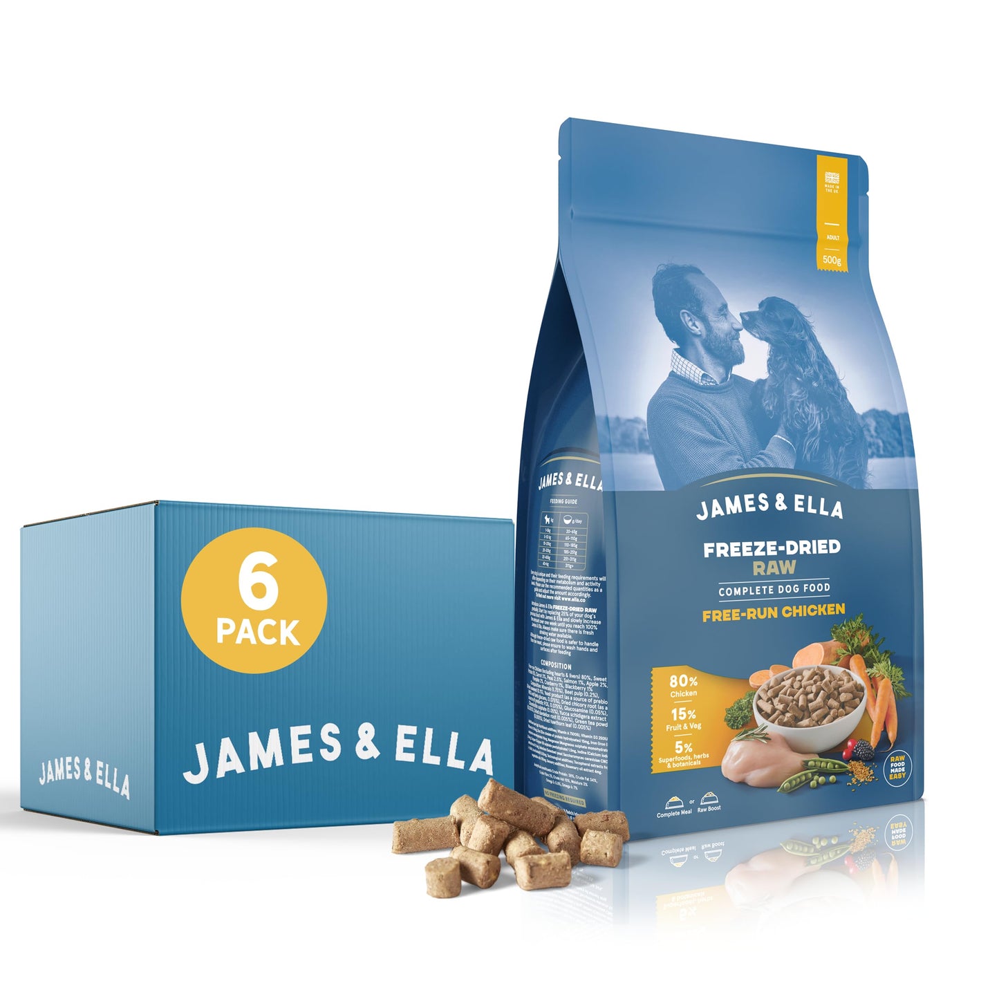 James & Ella Complete Freeze-Dried Raw Dog Food ❘ Free Run Chicken ❘ Freeze-Dried Dog Food, Packed with Protein, Essential Oils & Minerals for Happy, Healthy Dogs, Lightweight & Gluten Free (500g)