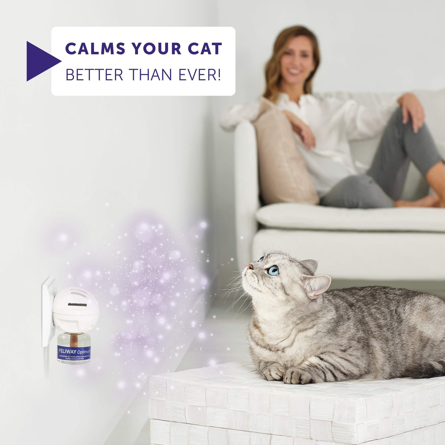FELIWAY Optimum 30 Day Cat Calming Odourless Plug In Pheromone Diffuser Starter Kit, 48ml - Helps Solve Signs of Stress in Cats & Kittens, Veterinary Recommended, Drug-free, Clinically Proven