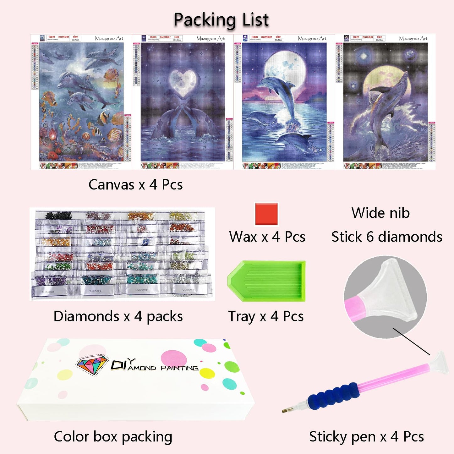 Muzagroo Art 5D Diamond Painting Kits for Adults, DIY Diamond Art Kits for Beginners, Turtle Diamond Dot Kits Gem Arts and Crafts for Living Room, Gem Painting Bedroom 4 PCS Wall Art