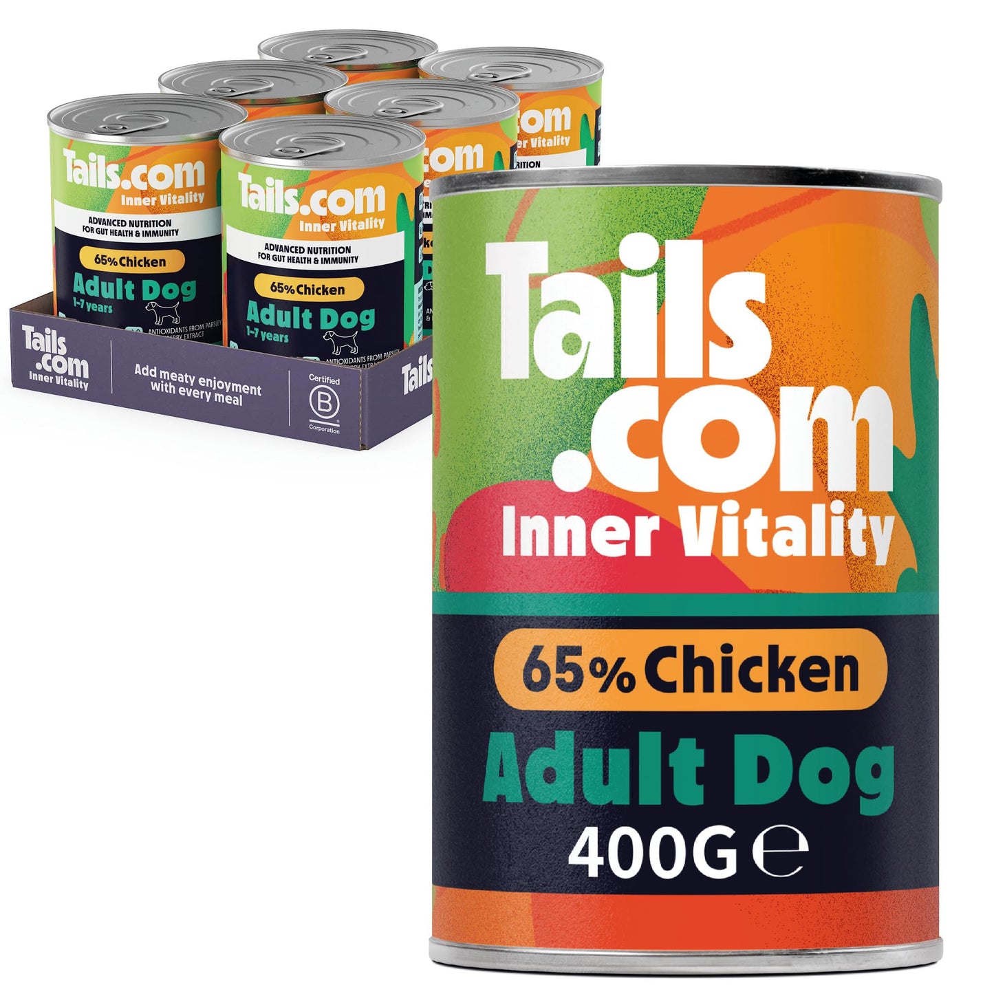 Tails.com Inner Vitality - Wet Dog Food Tin Adult Chicken 6 x 400g - 1-7 yrs - Source of antioxidants from parsley & blueberry extract