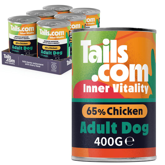 Tails.com Inner Vitality - Wet Dog Food Tin Adult Chicken 6 x 400g - 1-7 yrs - Source of antioxidants from parsley & blueberry extract