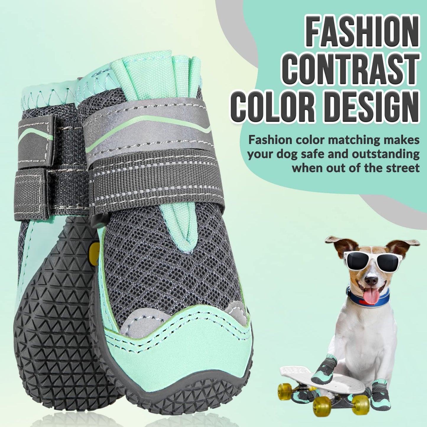 Eyein Dog Boots Paw Protector, Breathable Dog Boots for Injured Paws Waterproof, Dual Adjustable Washable Non-Slip Dog Shoes for Walking, Reflective Dog Shoes for Small Medium Large Dogs(2pcs)
