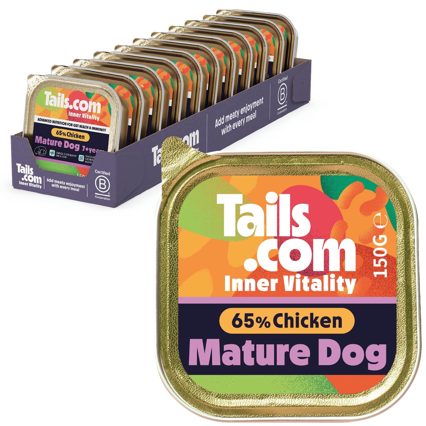 Tails.com Inner Vitality - Wet Dog Food Tray Sensitive Adult Chicken & Cod 11 x 150g - 1-7 yrs - Grain free recipe - Source of Omega 3 to support healthy skin & coat