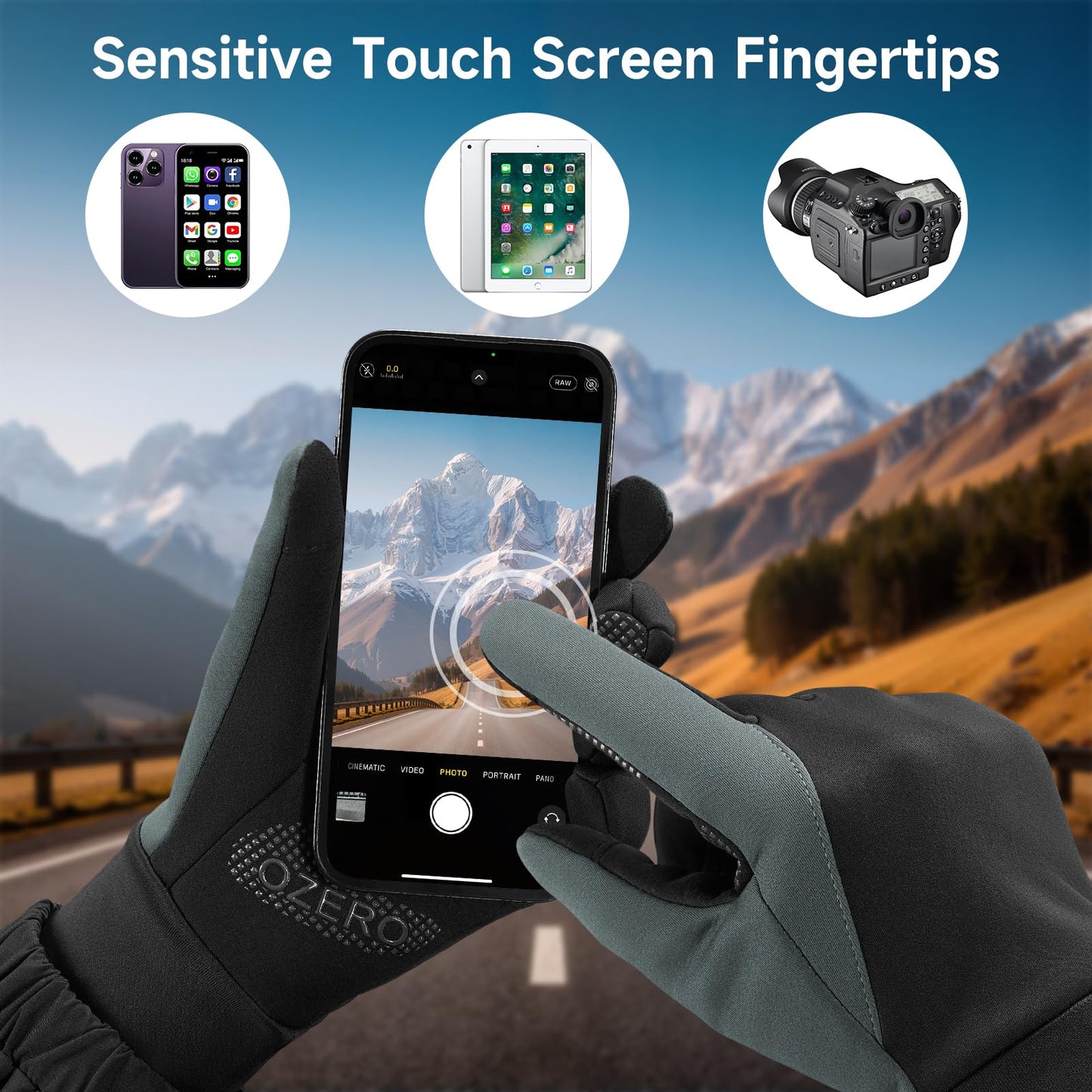 OZERO Thermal Gloves Touch Screen, Water Resistant Windproof Winter Gloves for Running Cycling Driving Hiking Biking Riding Outdoor for Men Women