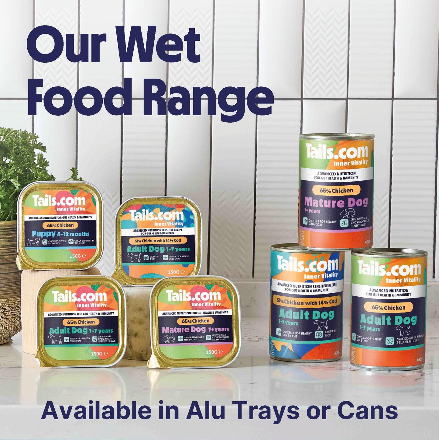 Tails.com Inner Vitality - Wet Dog Food Tray Sensitive Adult Chicken & Cod 11 x 150g - 1-7 yrs - Grain free recipe - Source of Omega 3 to support healthy skin & coat
