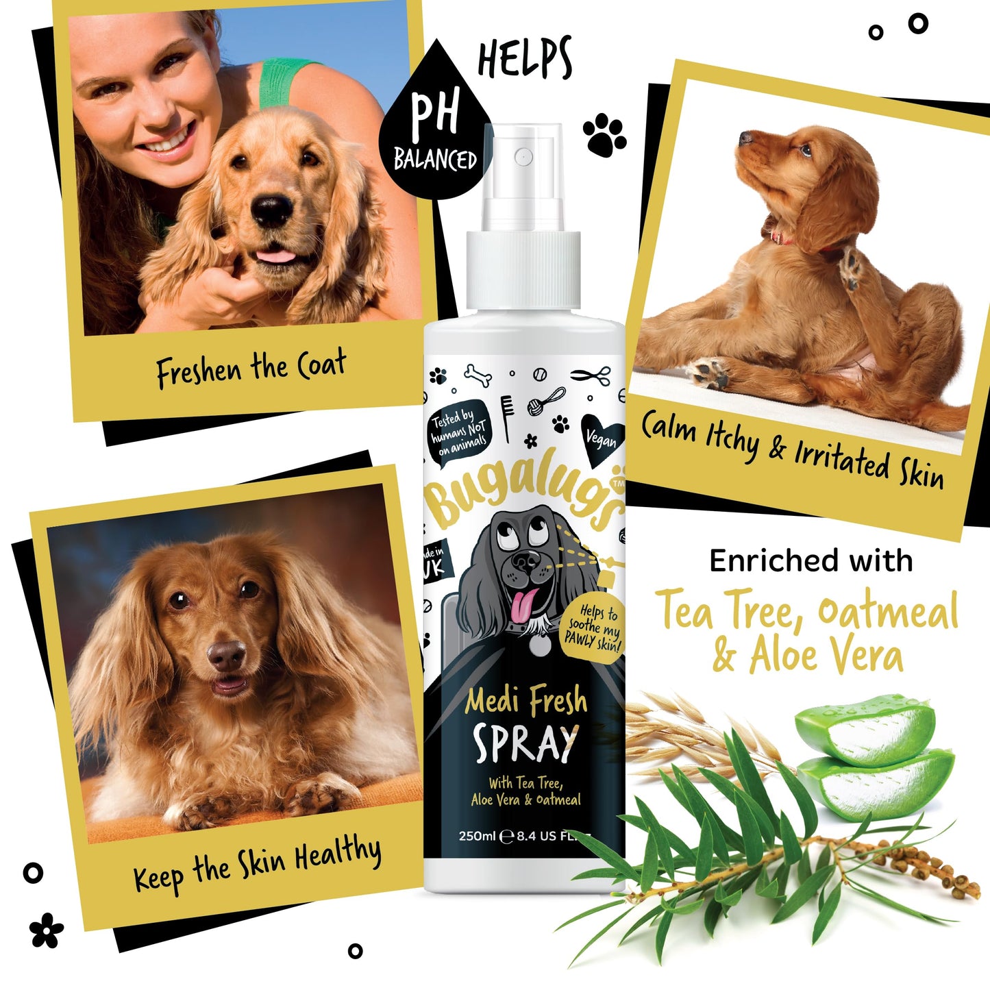 BUGALUGS Dog Shampoo for Itchy Skin, Medi Fresh Natural Safe Sensitive Formula - Soothing Skin Cooling For Skin Irritation and anti itch