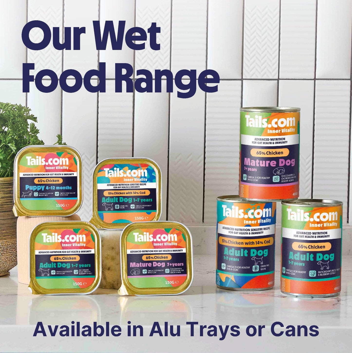 Tails.com Inner Vitality - Wet Dog Food Tin Adult Chicken 6 x 400g - 1-7 yrs - Source of antioxidants from parsley & blueberry extract