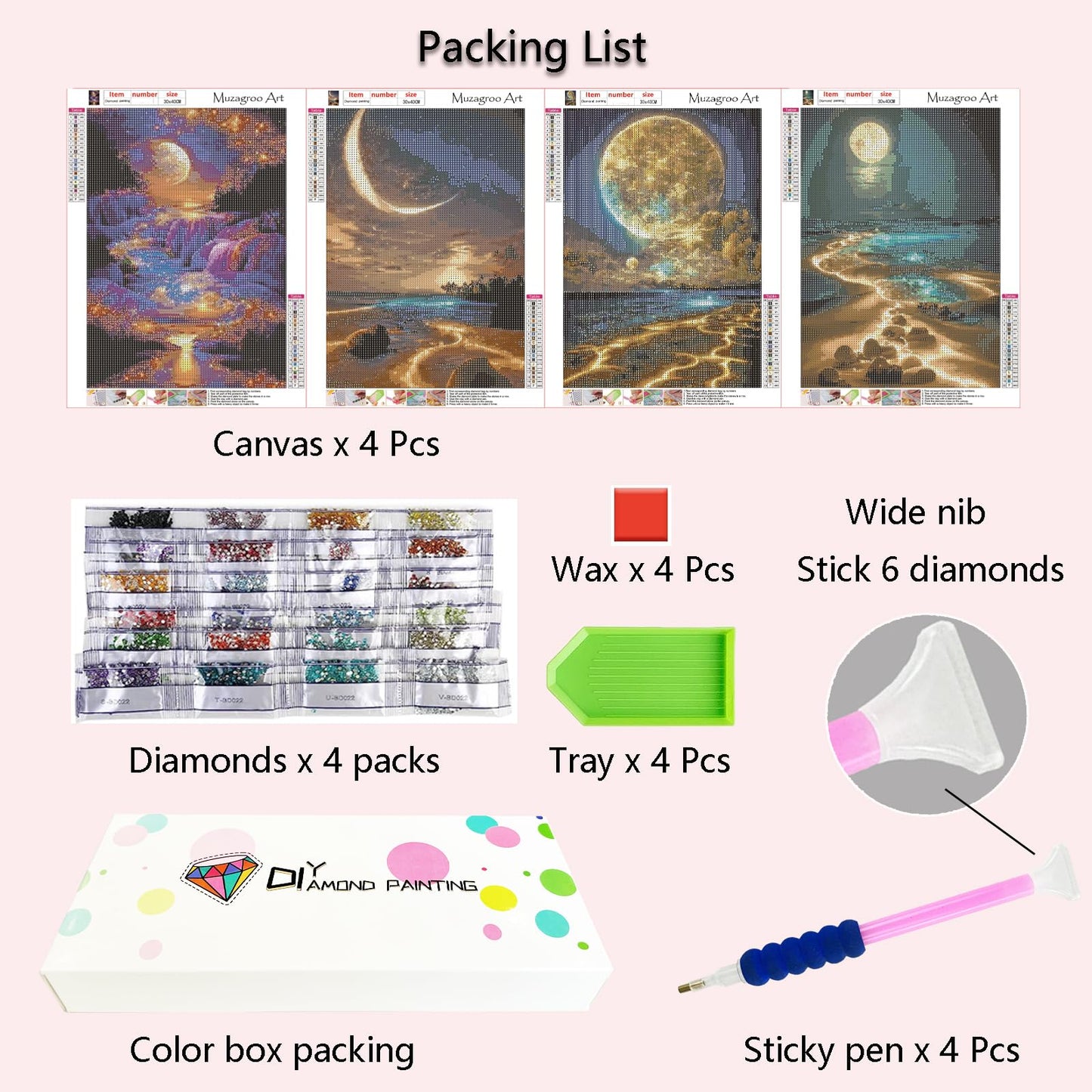 Muzagroo Art 5D Diamond Painting Kits for Adults, DIY Diamond Art Kits for Beginners, Turtle Diamond Dot Kits Gem Arts and Crafts for Living Room, Gem Painting Bedroom 4 PCS Wall Art
