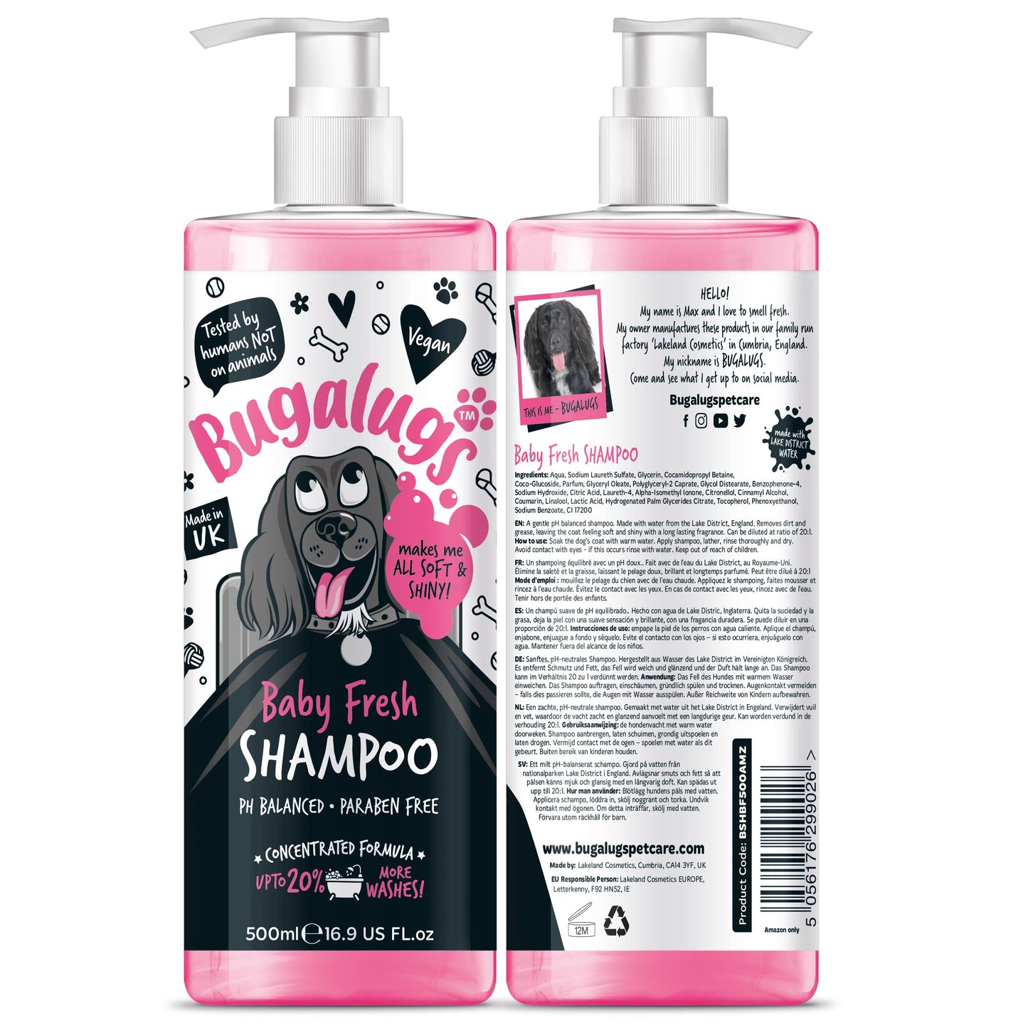 BUGALUGS Baby Fresh Dog Shampoo grooming products for smelly dogs with baby powder scent, best puppy shampoo, Vegan pet shampoo professional (625ml)