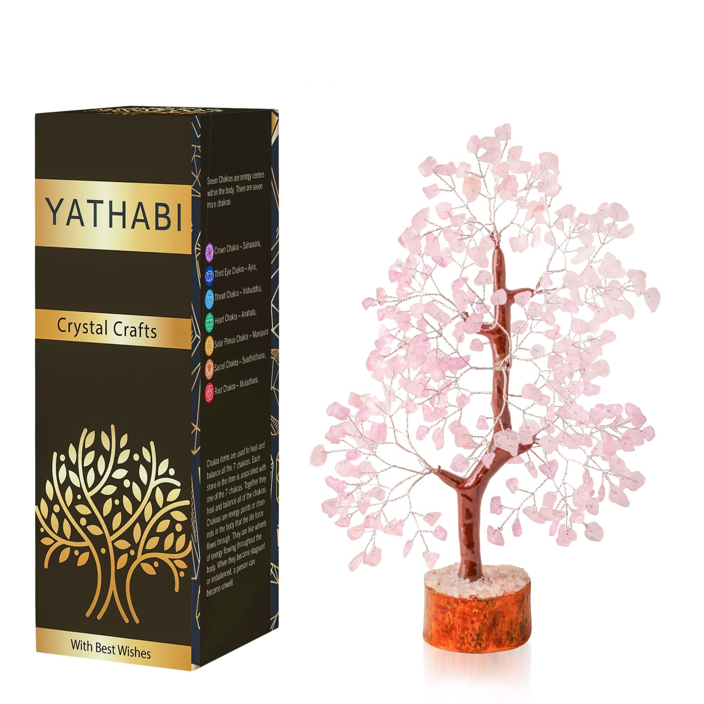 Tree of Life Gemstone Bonsai - Artificial Home and Office Decor, Spiritual Gift With Chakra Stones, Love Stone, Positive Energy - Crystal Rose Quartz