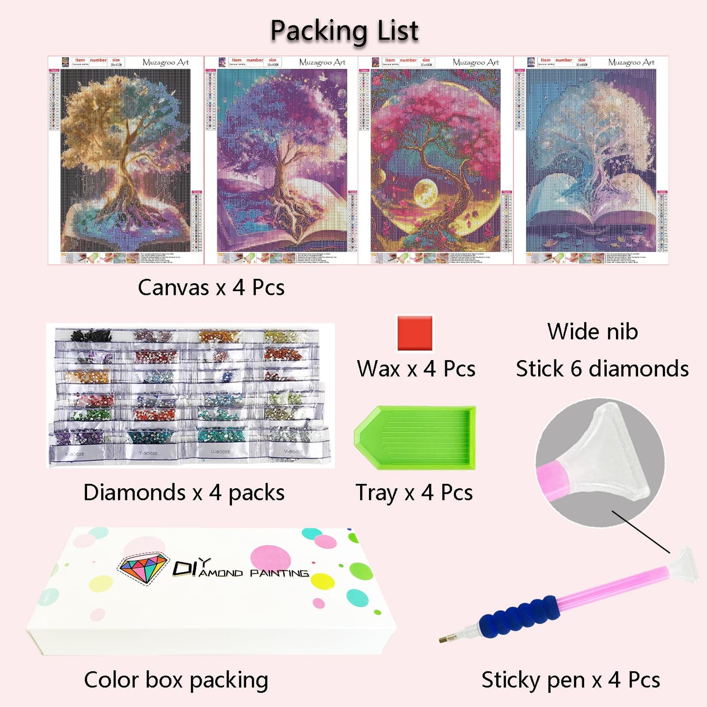 Muzagroo Art 5D Diamond Painting Kits for Adults, DIY Diamond Art Kits for Beginners, Turtle Diamond Dot Kits Gem Arts and Crafts for Living Room, Gem Painting Bedroom 4 PCS Wall Art