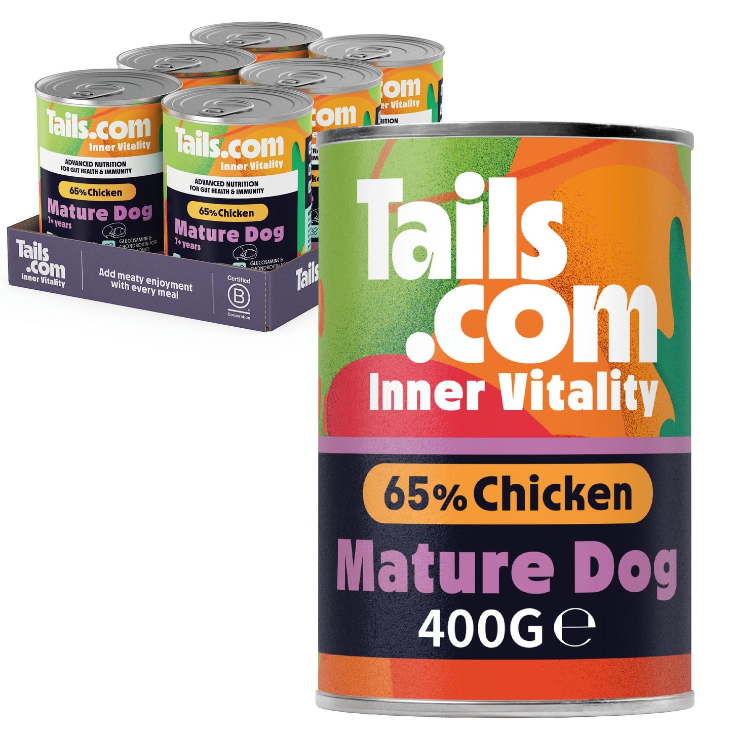 Tails.com Inner Vitality - Wet Dog Food Tin Adult Chicken 6 x 400g - 1-7 yrs - Source of antioxidants from parsley & blueberry extract