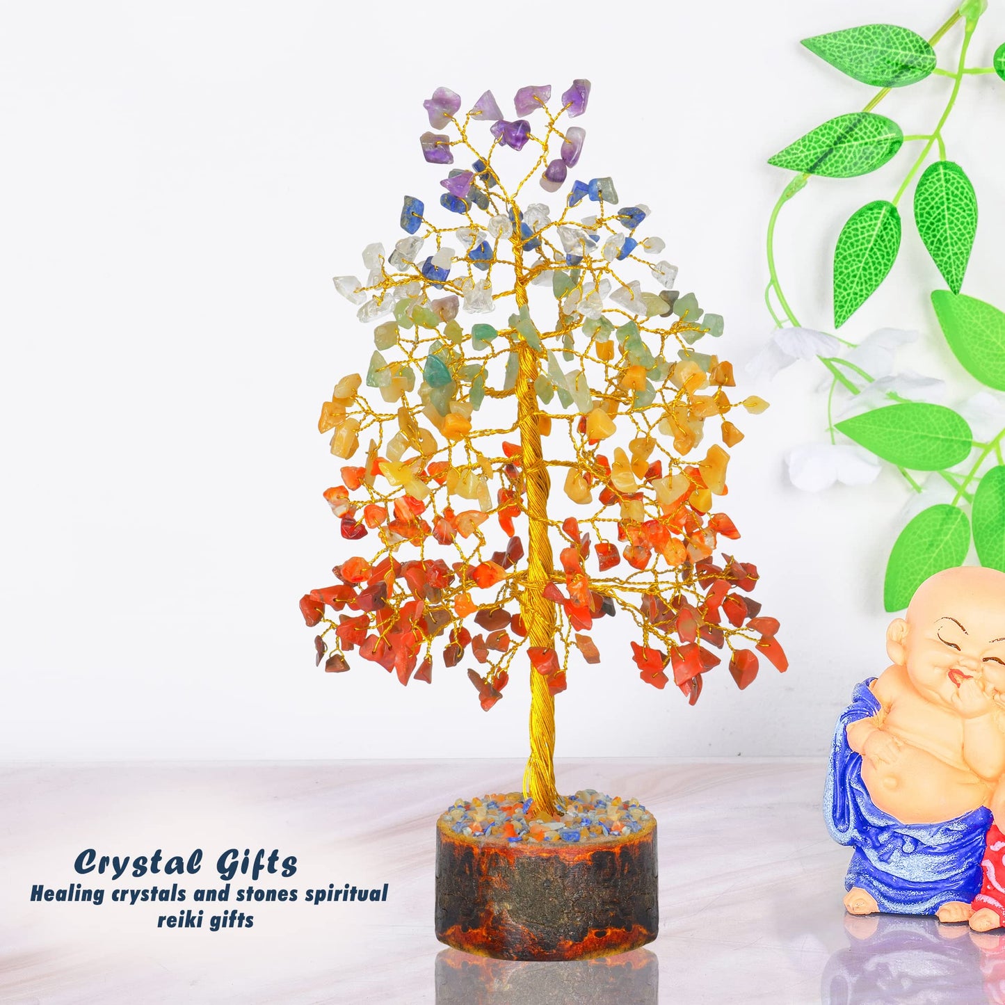 Tree of Life Gemstone Bonsai - Artificial Home and Office Decor, Spiritual Gift With Chakra Stones, Love Stone, Positive Energy - Crystal Rose Quartz