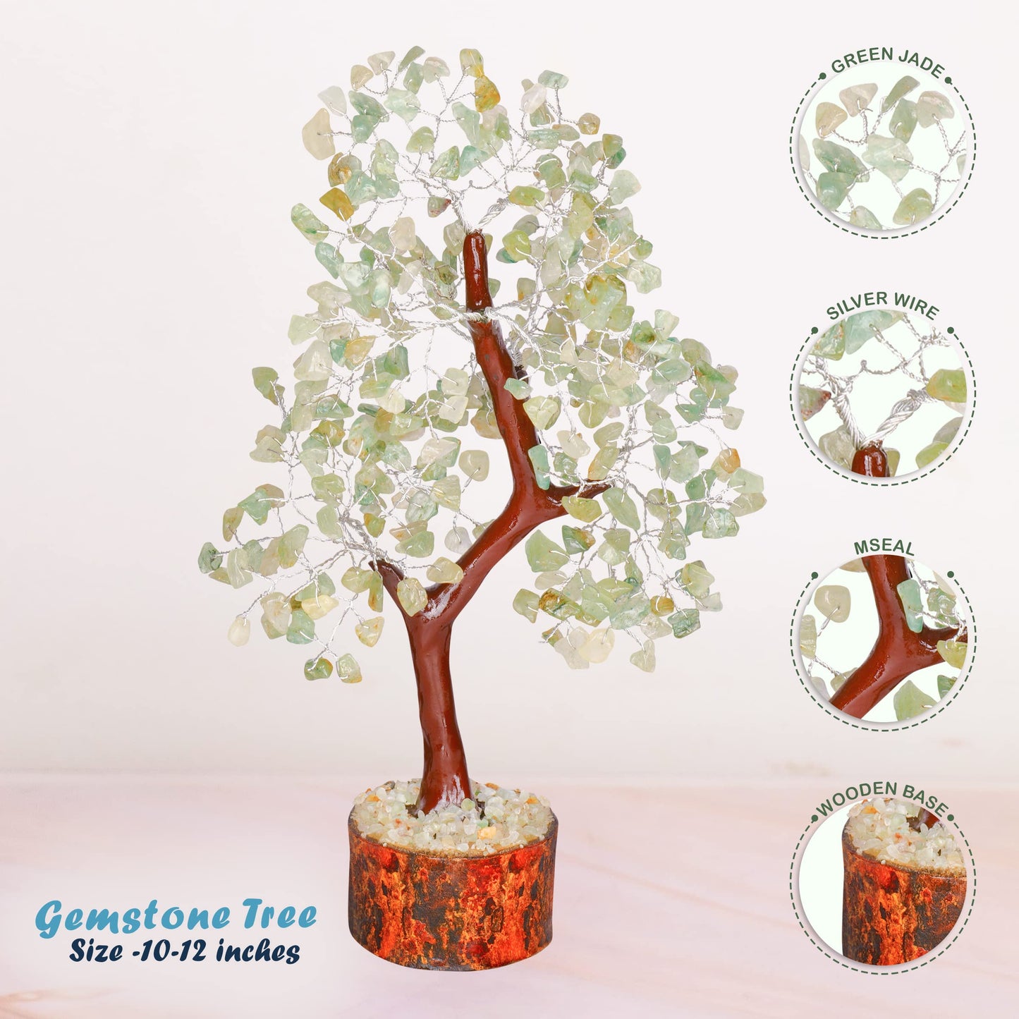 Tree of Life Gemstone Bonsai - Artificial Home and Office Decor, Spiritual Gift With Chakra Stones, Love Stone, Positive Energy - Crystal Rose Quartz