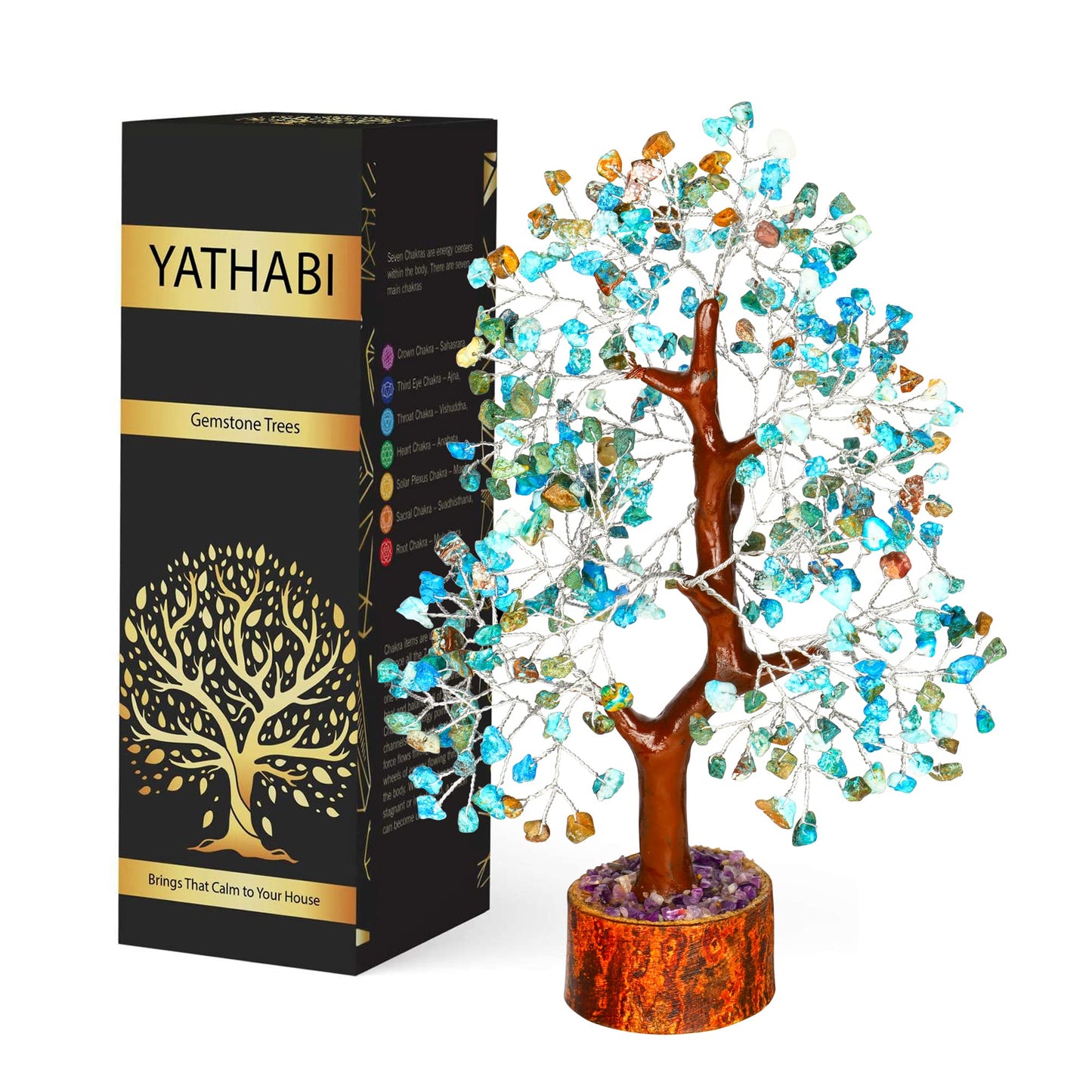 Tree of Life Gemstone Bonsai - Artificial Home and Office Decor, Spiritual Gift With Chakra Stones, Love Stone, Positive Energy - Crystal Rose Quartz