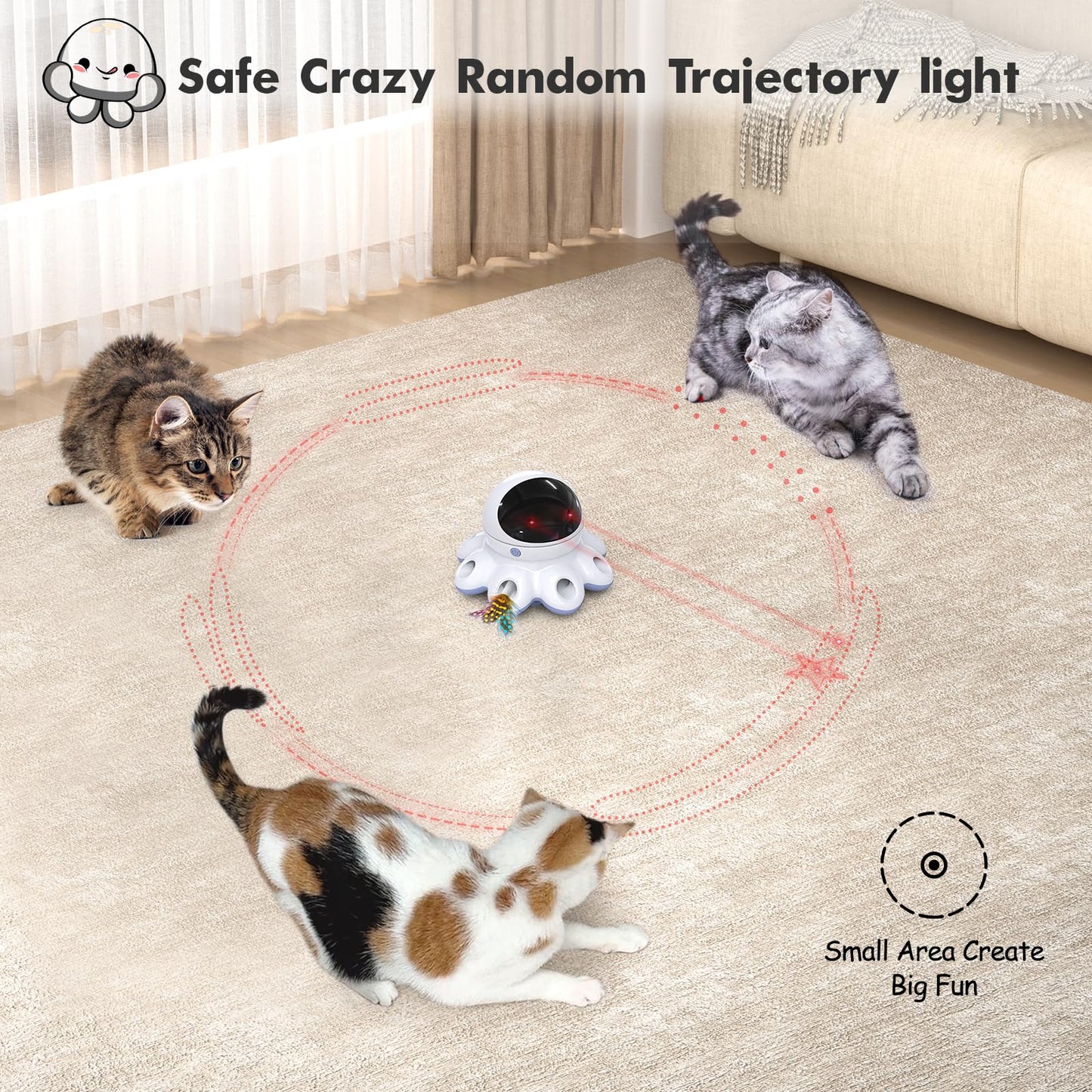 GoldenSun Cat Toy, 2-in-1 Interactive Cat Toys for Indoor Cats, Automatic Cat Toy, 8 Holes Mice Whack A Mole Moving Feather, USB Rechargeable Electronic Kitten Toys for All Breeds Black