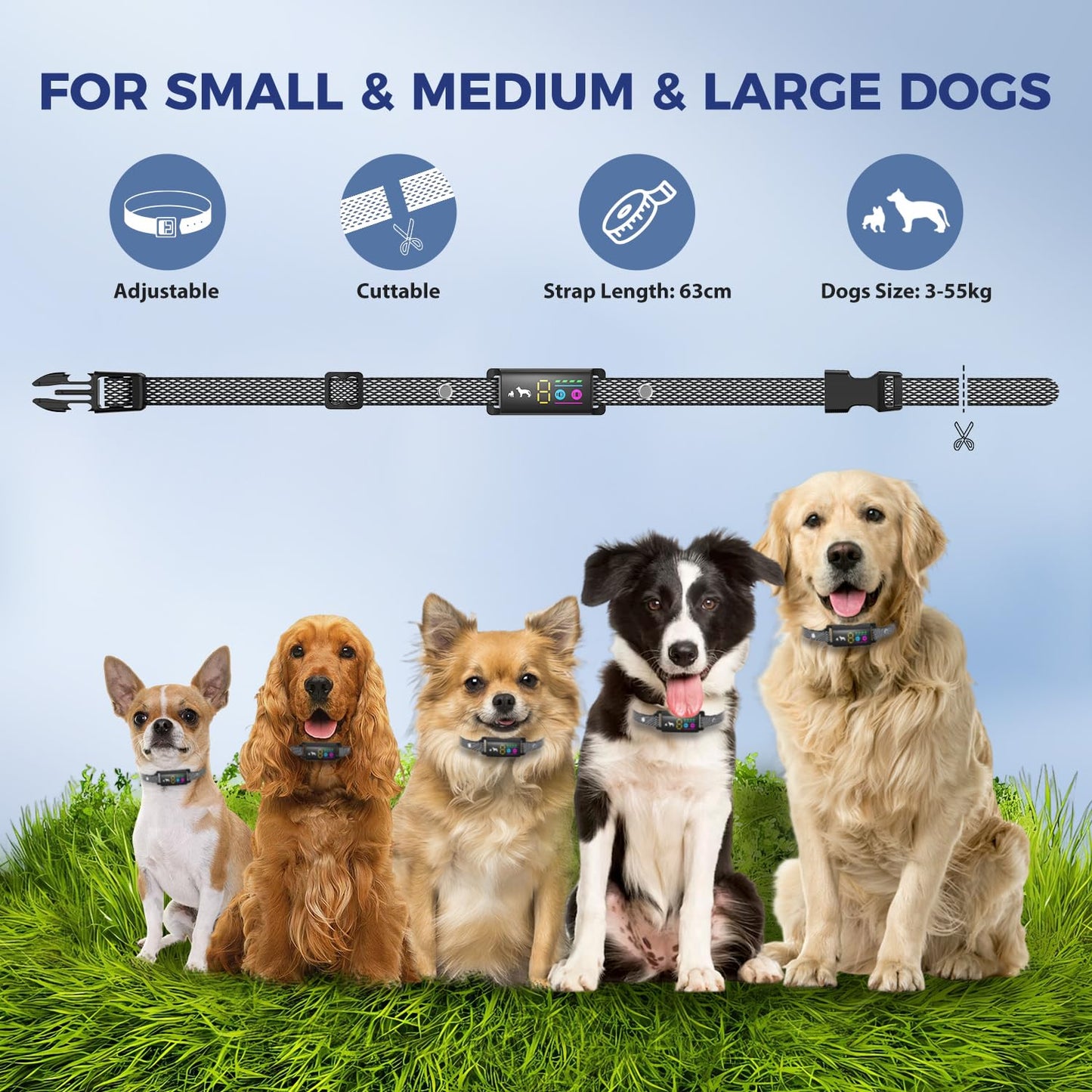 Anti Bark Collar for Dogs, No Shock Bark Collar, Beep & Vibration, 5 Adjustable Sensitivity, Rechargeable Dog Barking Collar, IP67 Waterproof - Bark Collars for Large Medium Small Dogs -Black